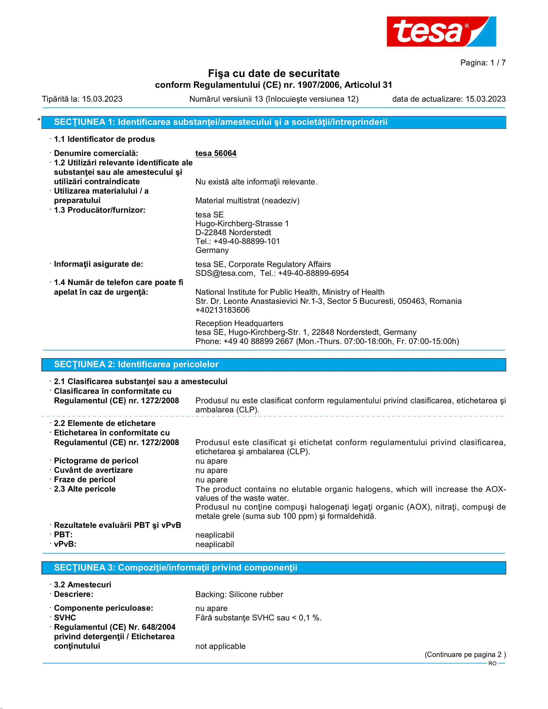 Safety data sheet_tesa® extra Power 56064_ro-RO_v13