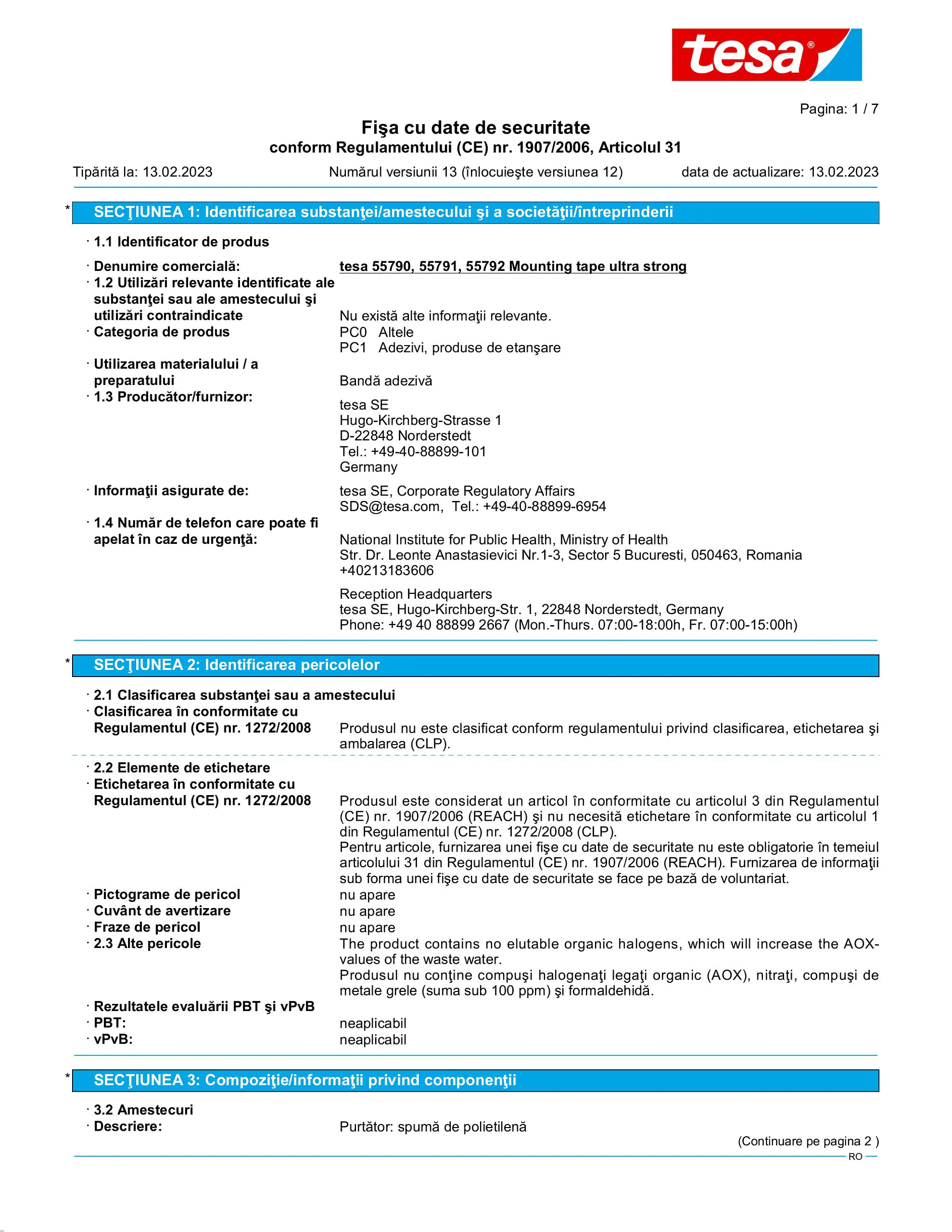 Safety data sheet_tesa® Powerbond 55791_ro-RO_v13