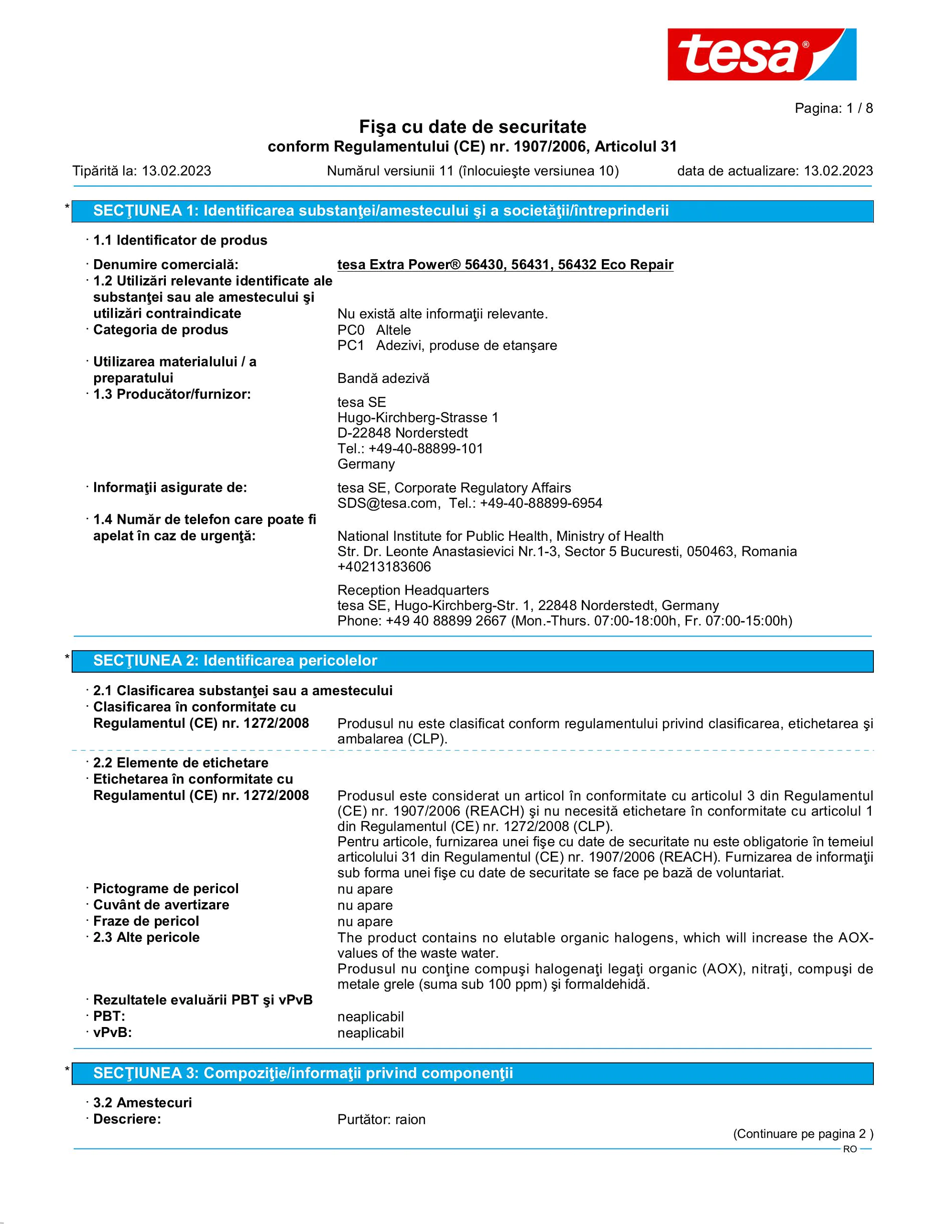 Safety data sheet_tesa® extra Power 56430_ro-RO_v11