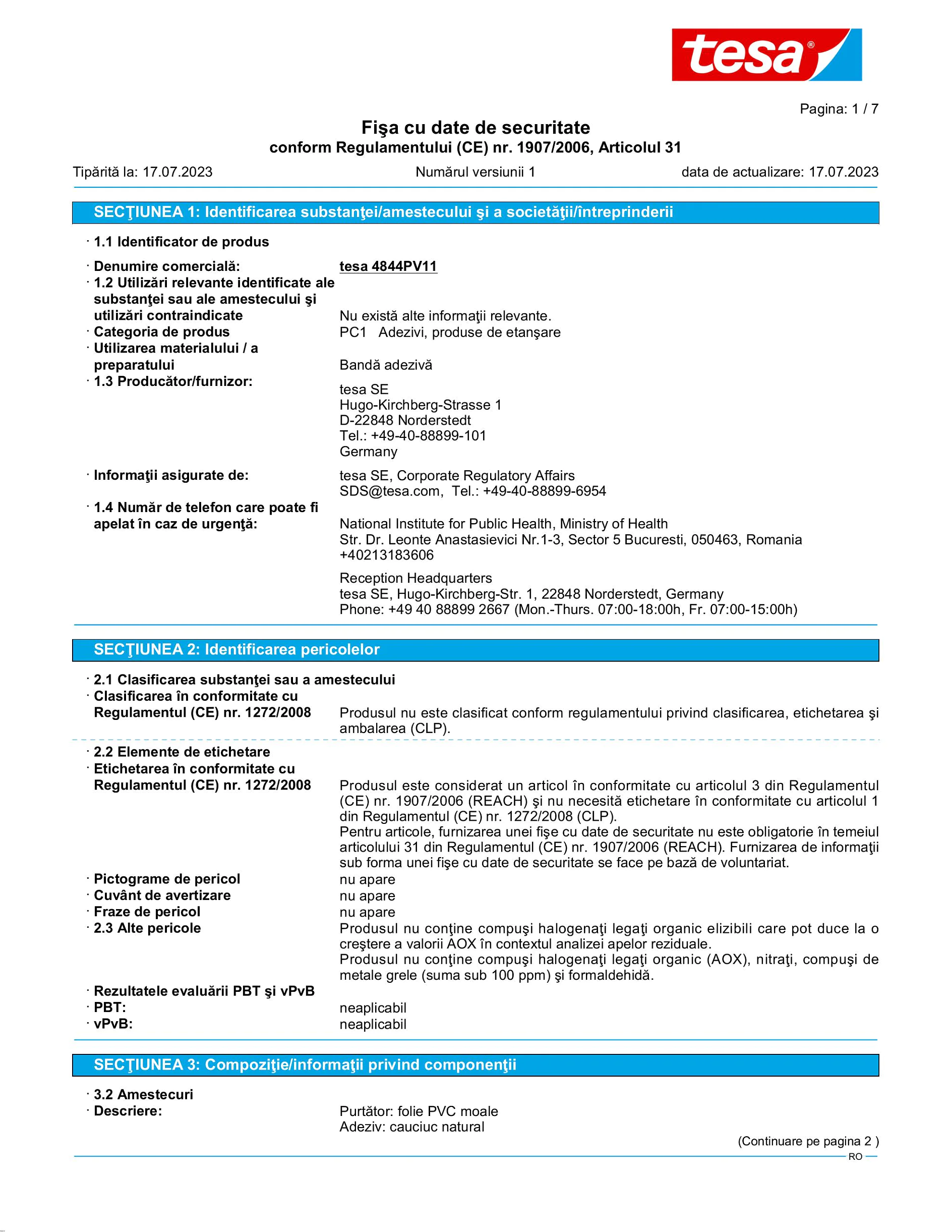 Safety data sheet_tesa® Professional 67001_ro-RO_v1