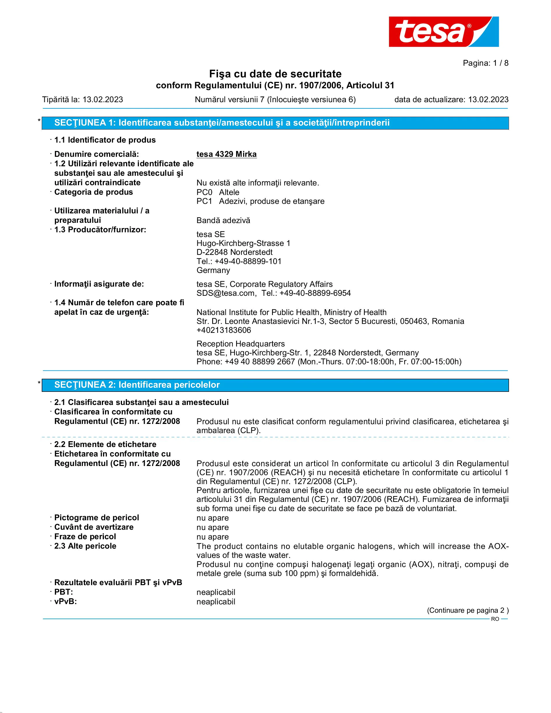 Safety data sheet_tesa® 04329_ro-RO_v7