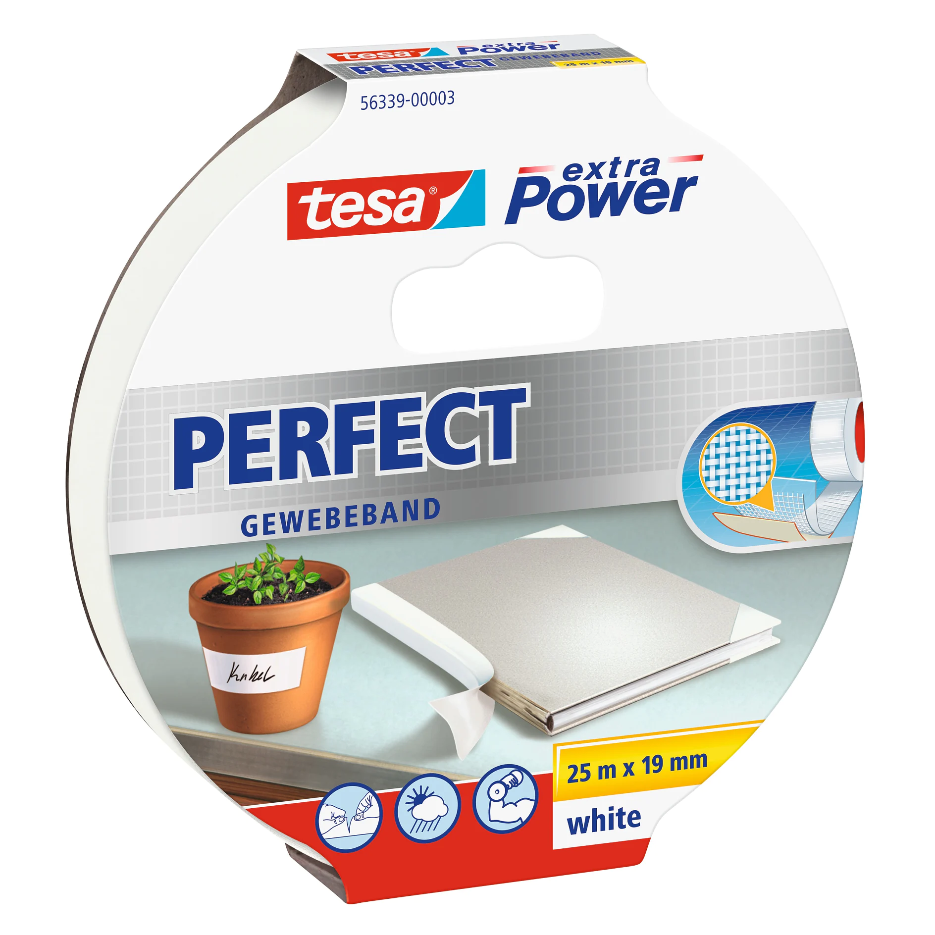 [en-en] tesa extra Power Perfect,25m x 19mm, white,contour cuff<br />
 