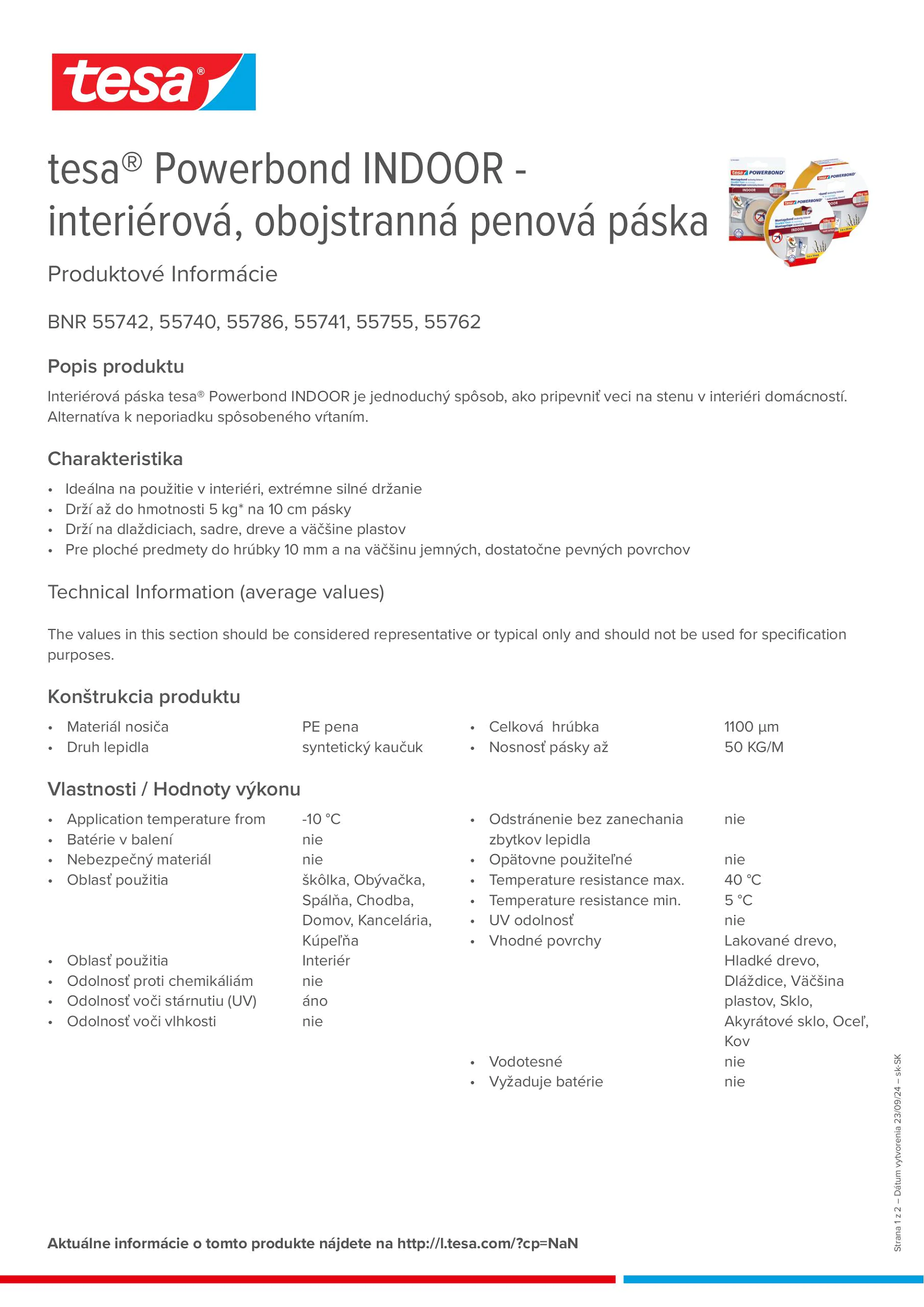 Product information_tesa® Powerbond 55740_sk-SK