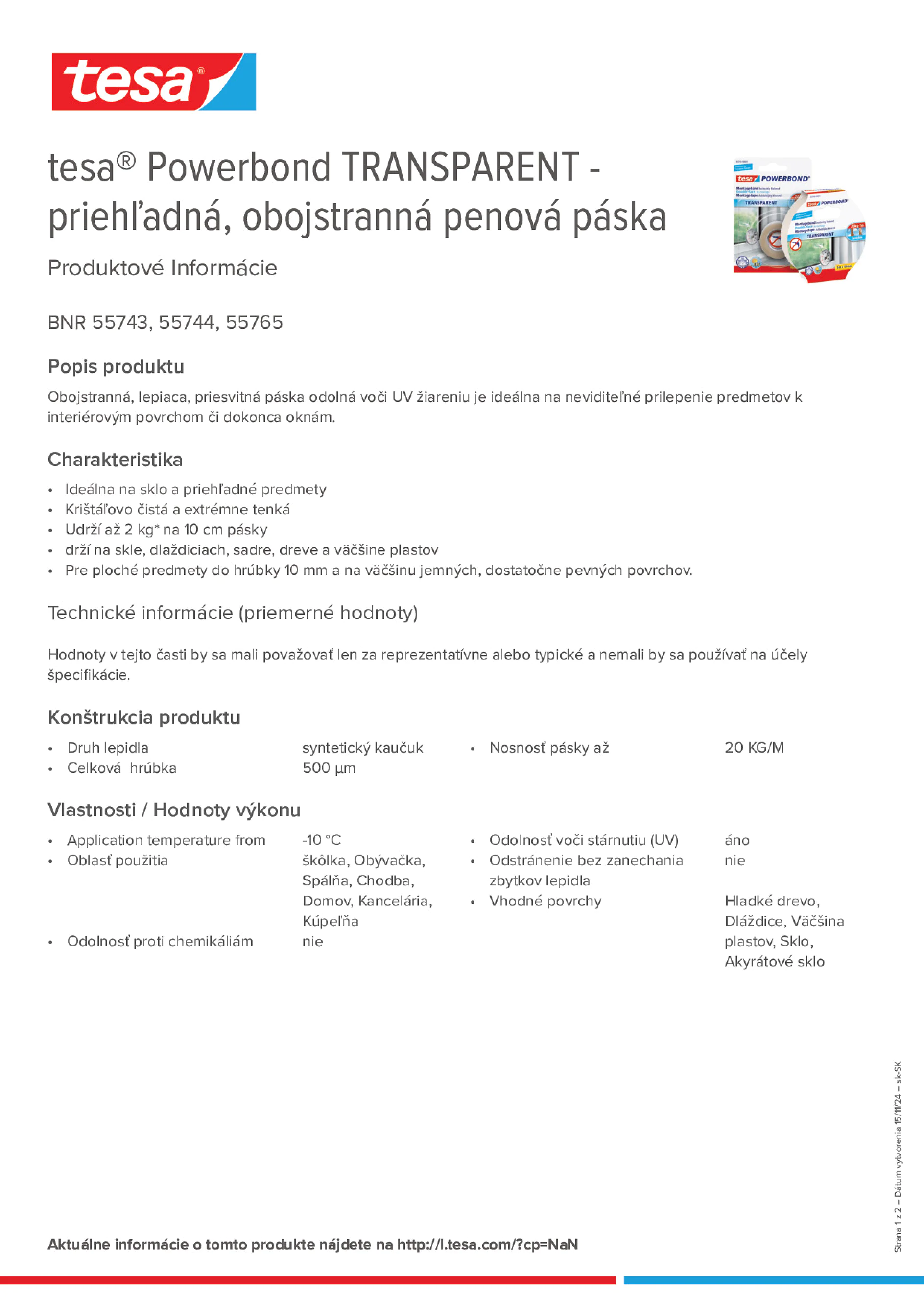 Product information_tesa® Powerbond 55744_sk-SK