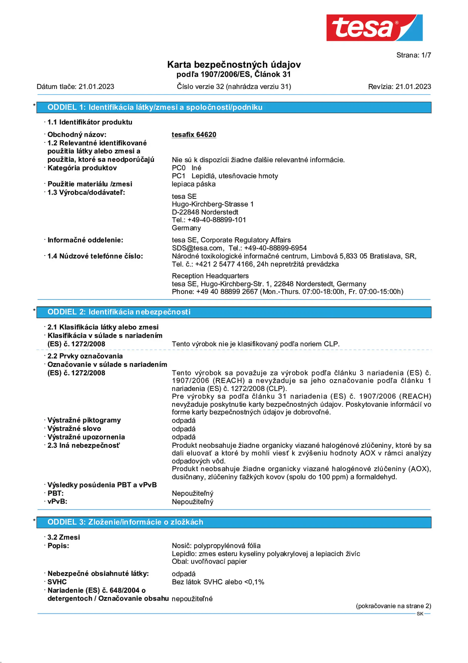 Safety data sheet_tesa® 64620_sk-SK_v32