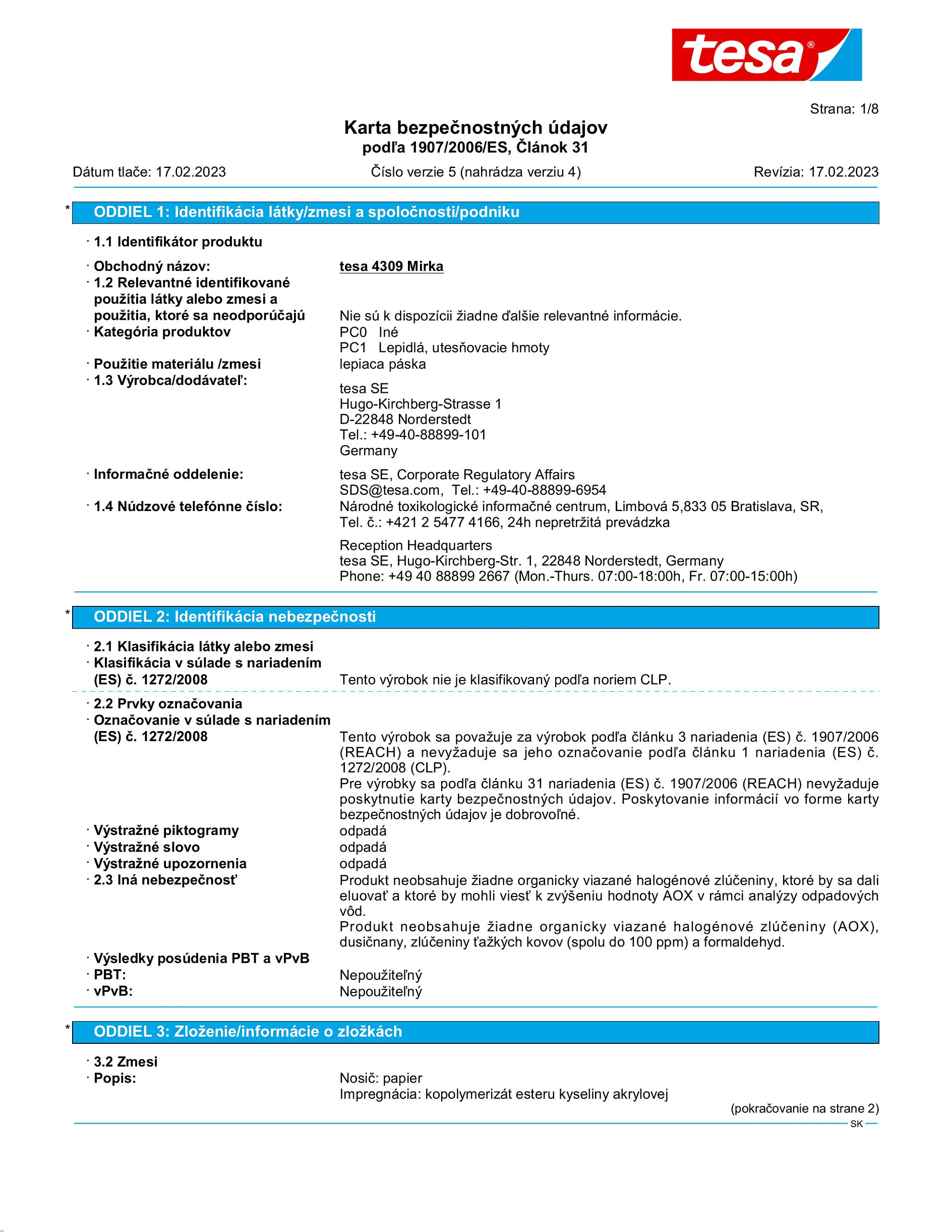 Safety data sheet_tesa® 04309_sk-SK_v5