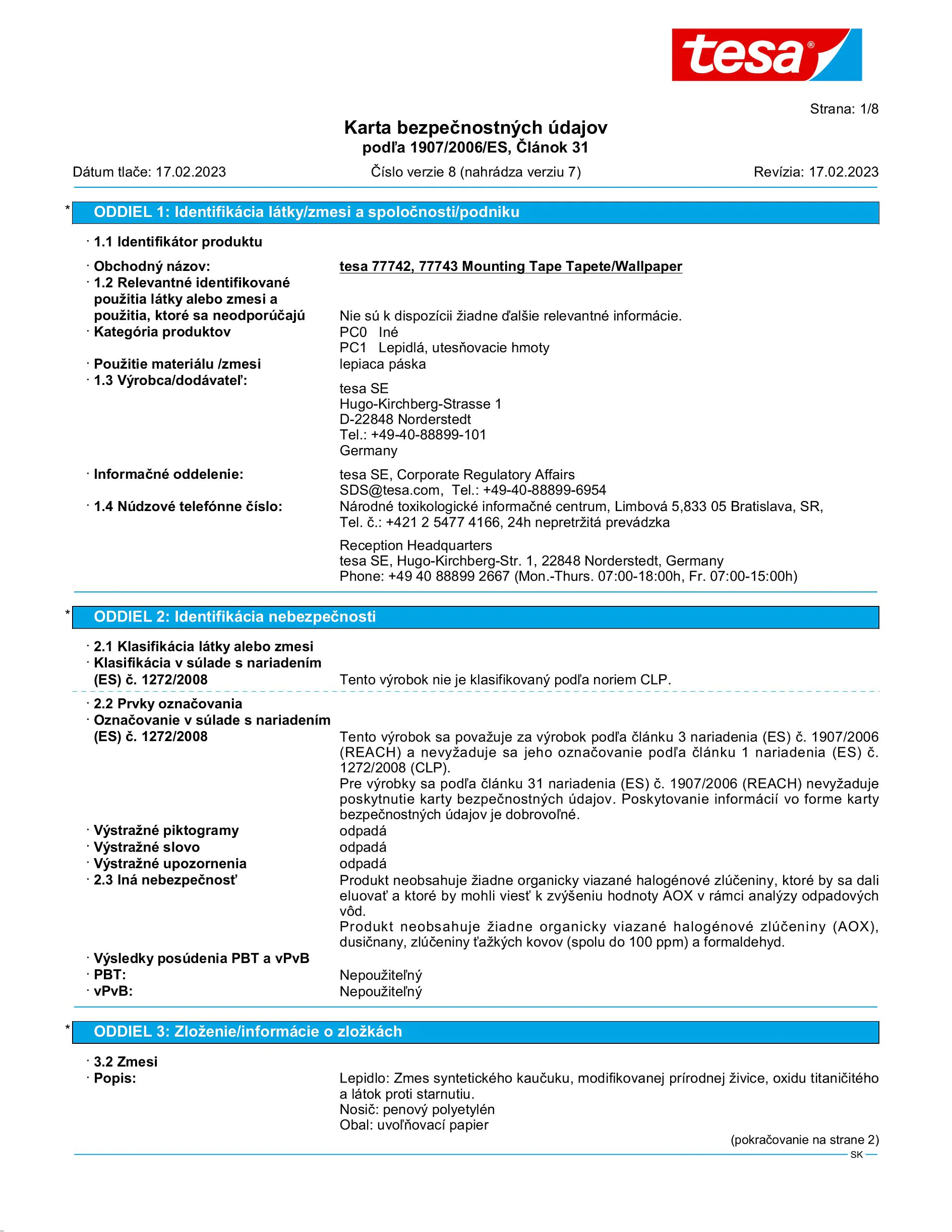 Safety data sheet_tesa® 77742_sk-SK_v8