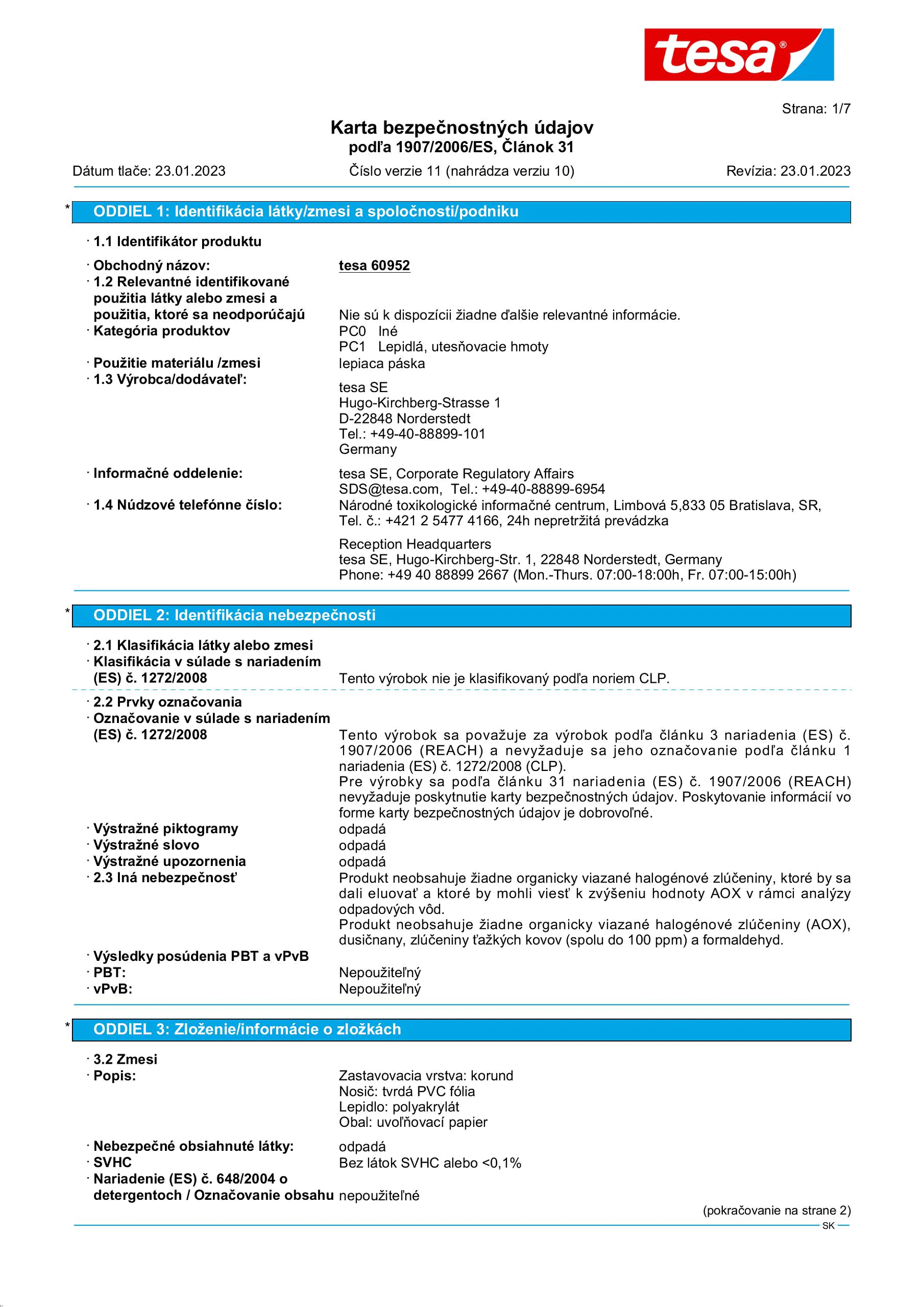 Safety data sheet_tesa® Professional 60950_sk-SK_v11