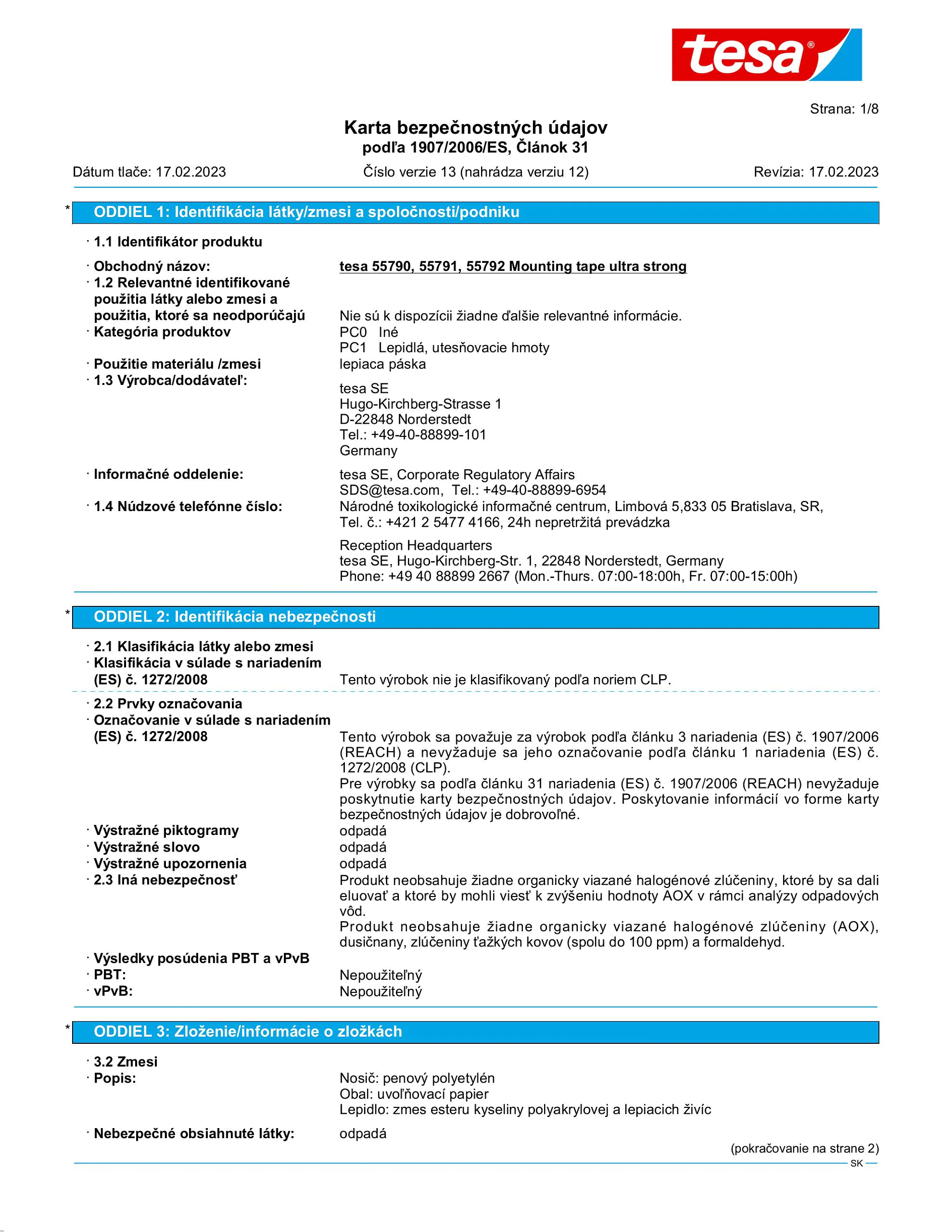 Safety data sheet_tesa® Powerbond 55791_sk-SK_v13