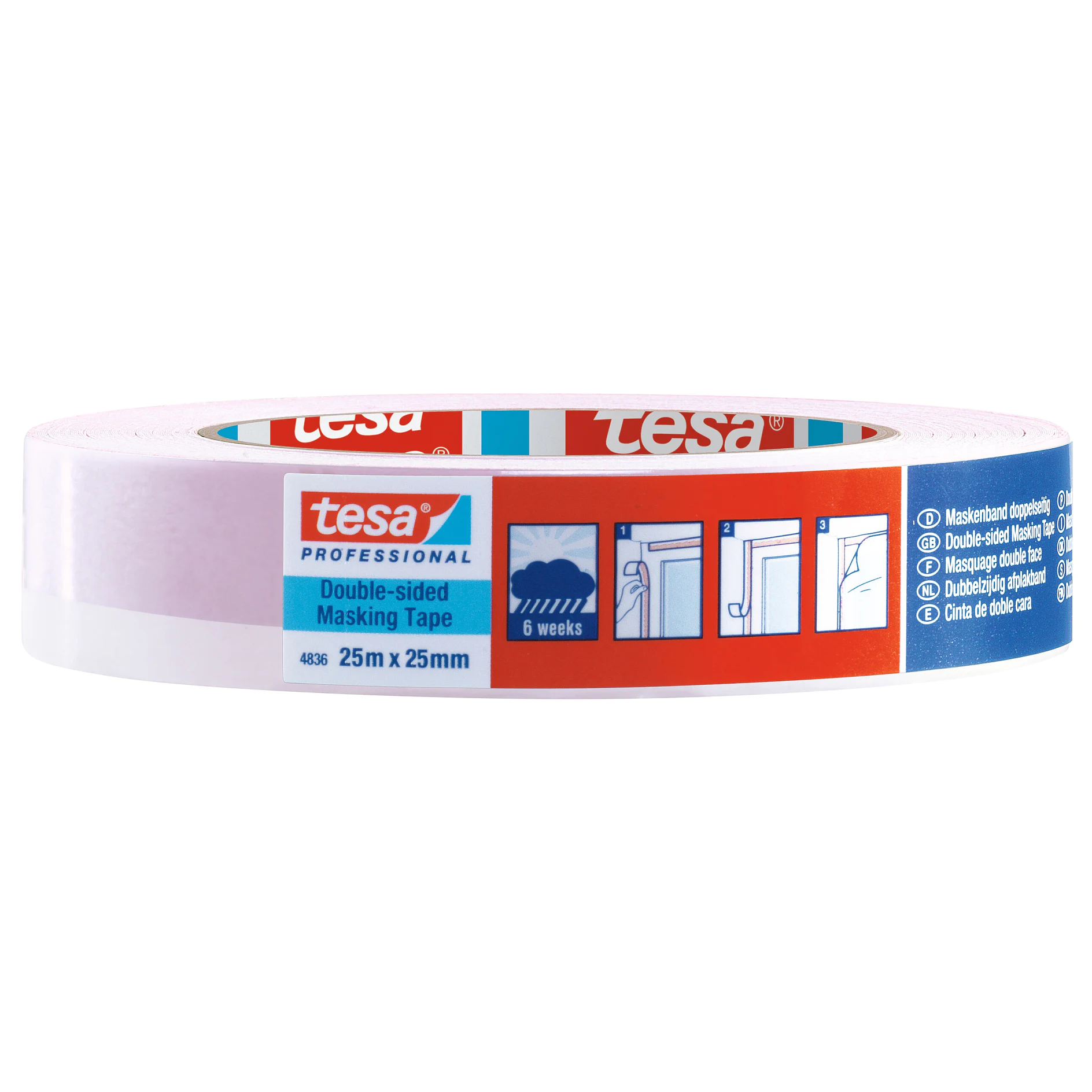 [en-en] masking professional double-sided masking tape 25m x 25mm, red/White