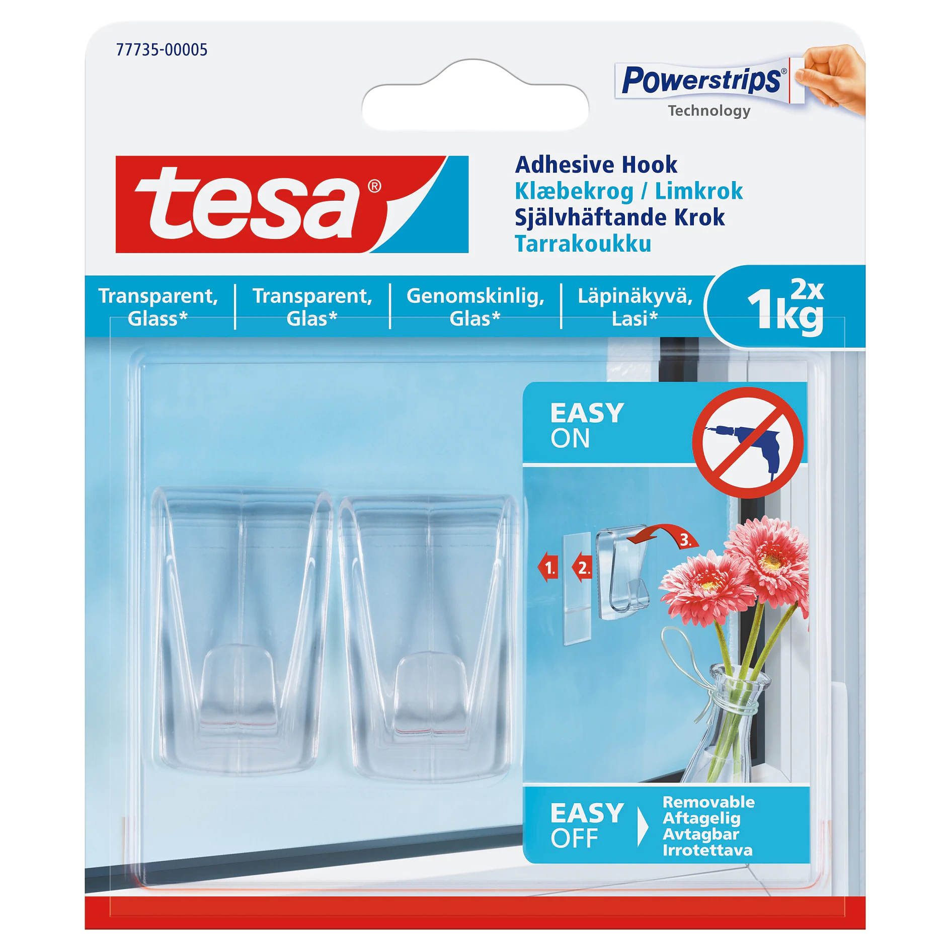 [en-en] tesa Smart Mounting system, adhesive hook, transparent, 2 x 1kg