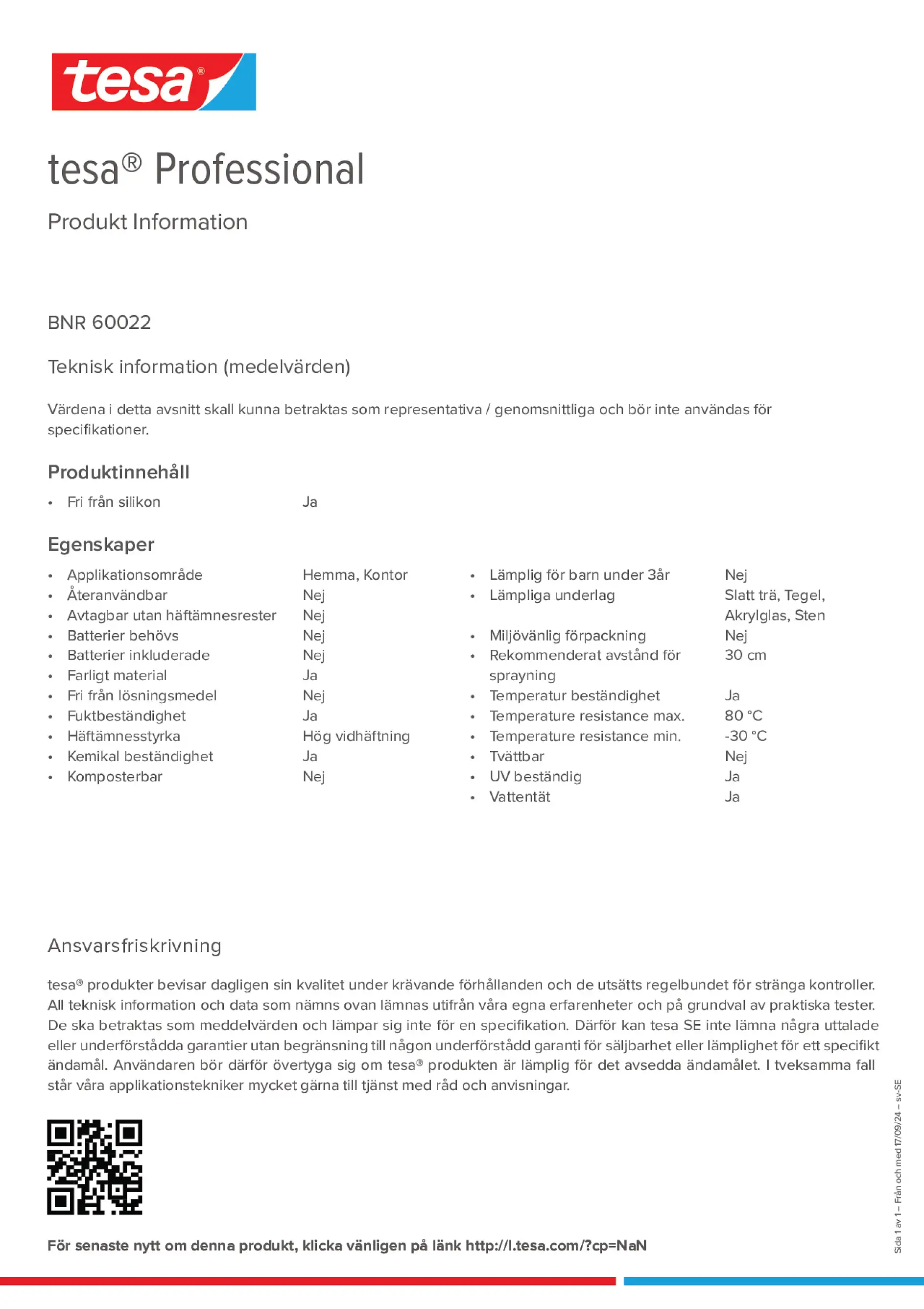 Product information_tesa® Professional 60022_sv-SE