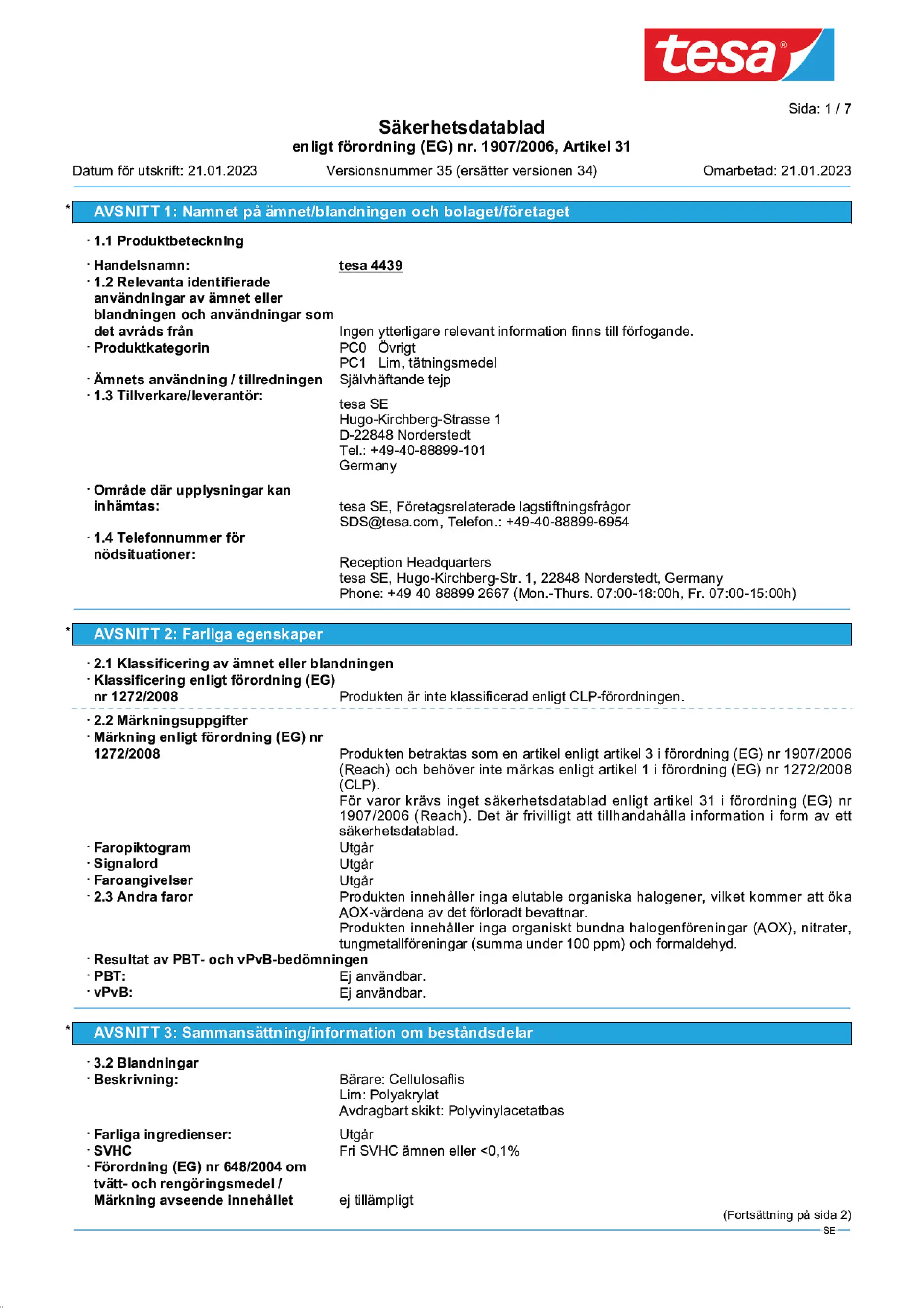 Safety data sheet_tesa® Professional 04439_sv-SE_v35