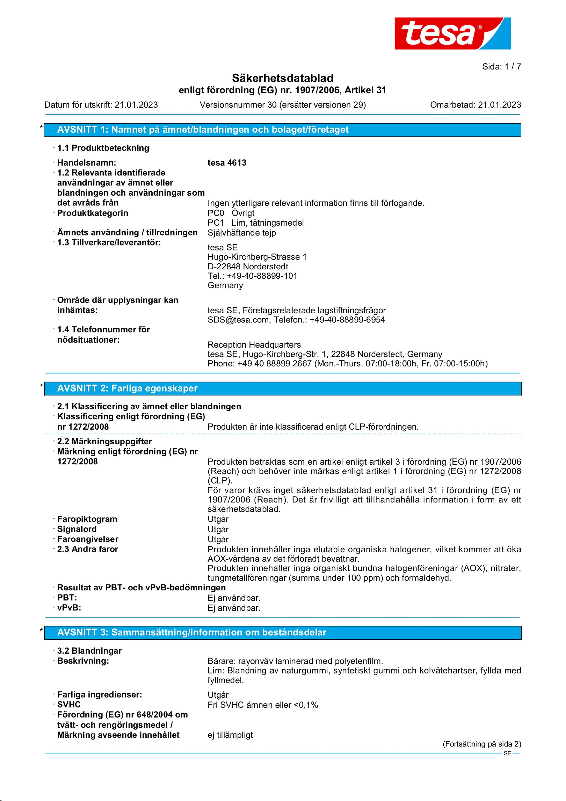 Safety data sheet_tesa® Professional 04613_sv-SE_v30