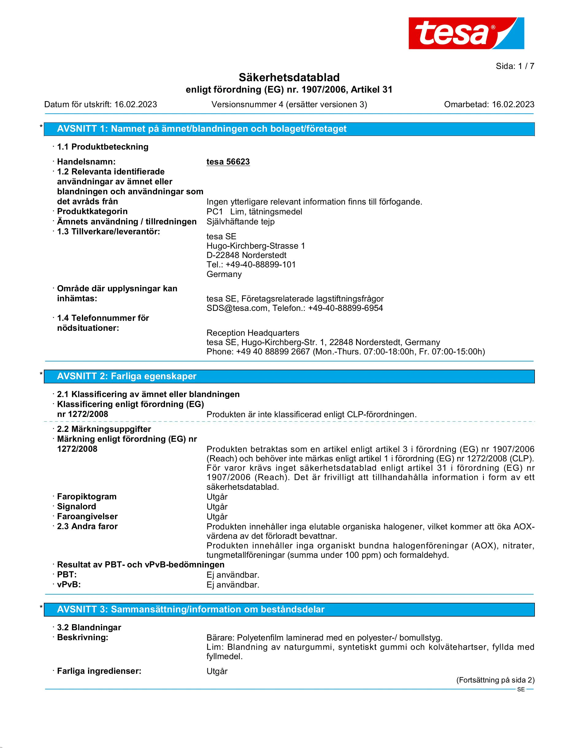 Safety data sheet_tesa® 56622_sv-SE_v4