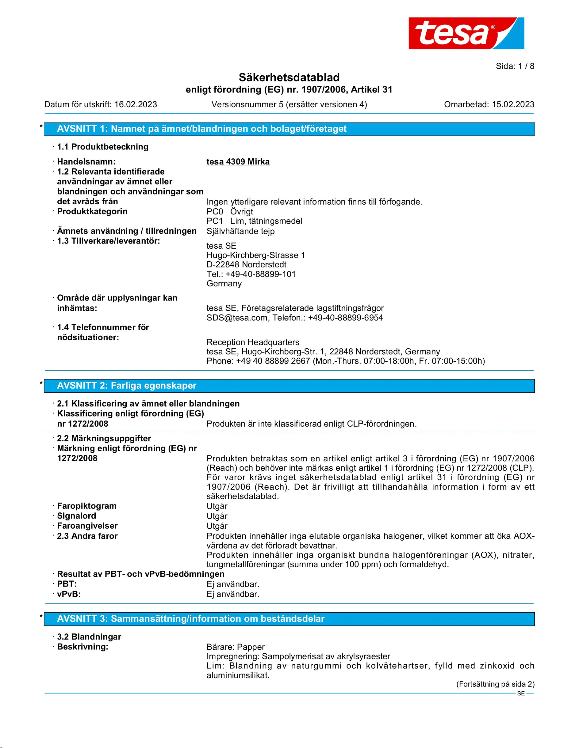 Safety data sheet_tesa® 04309_sv-SE_v5