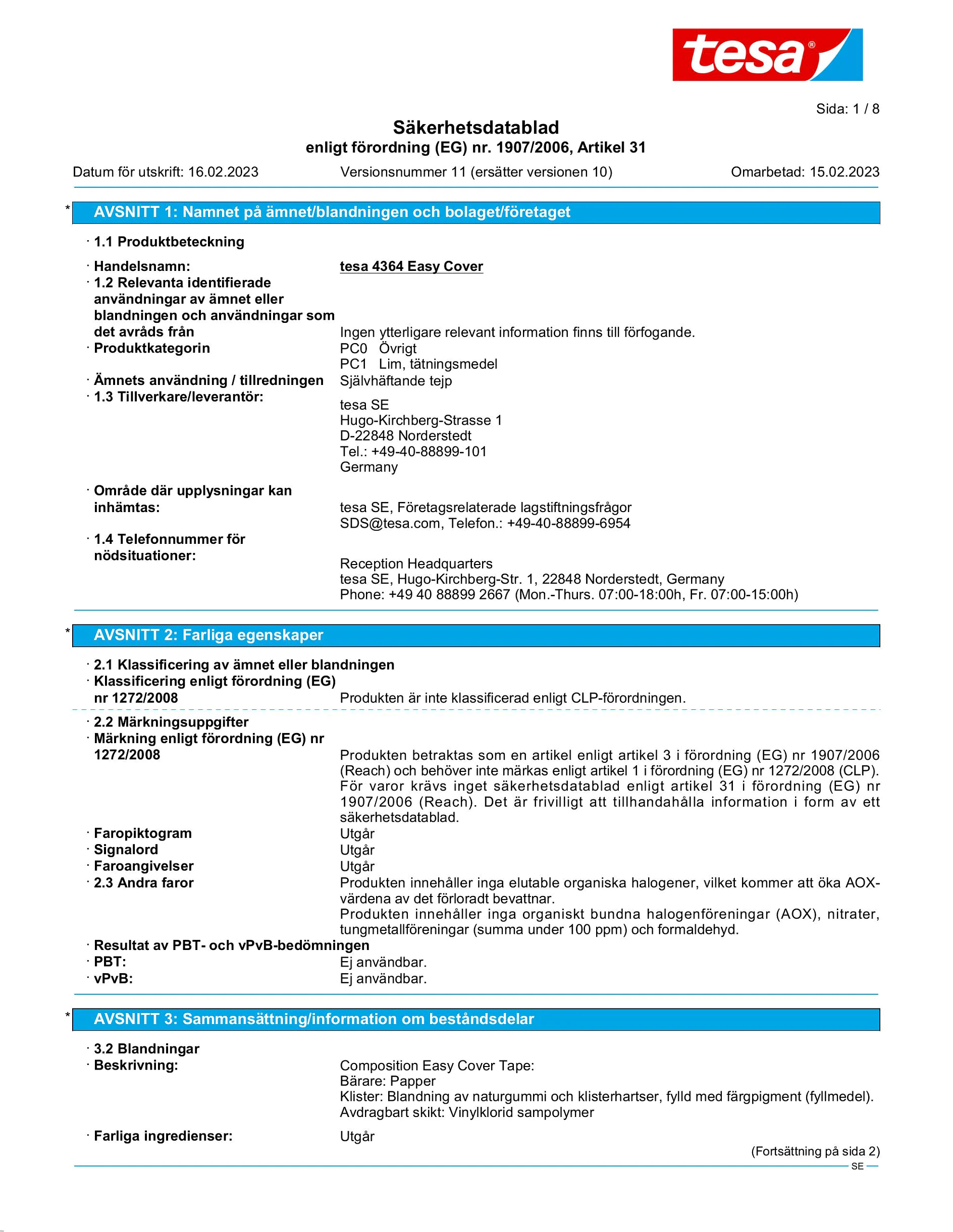 Safety data sheet_tesa® Professional 04364_sv-SE_v11