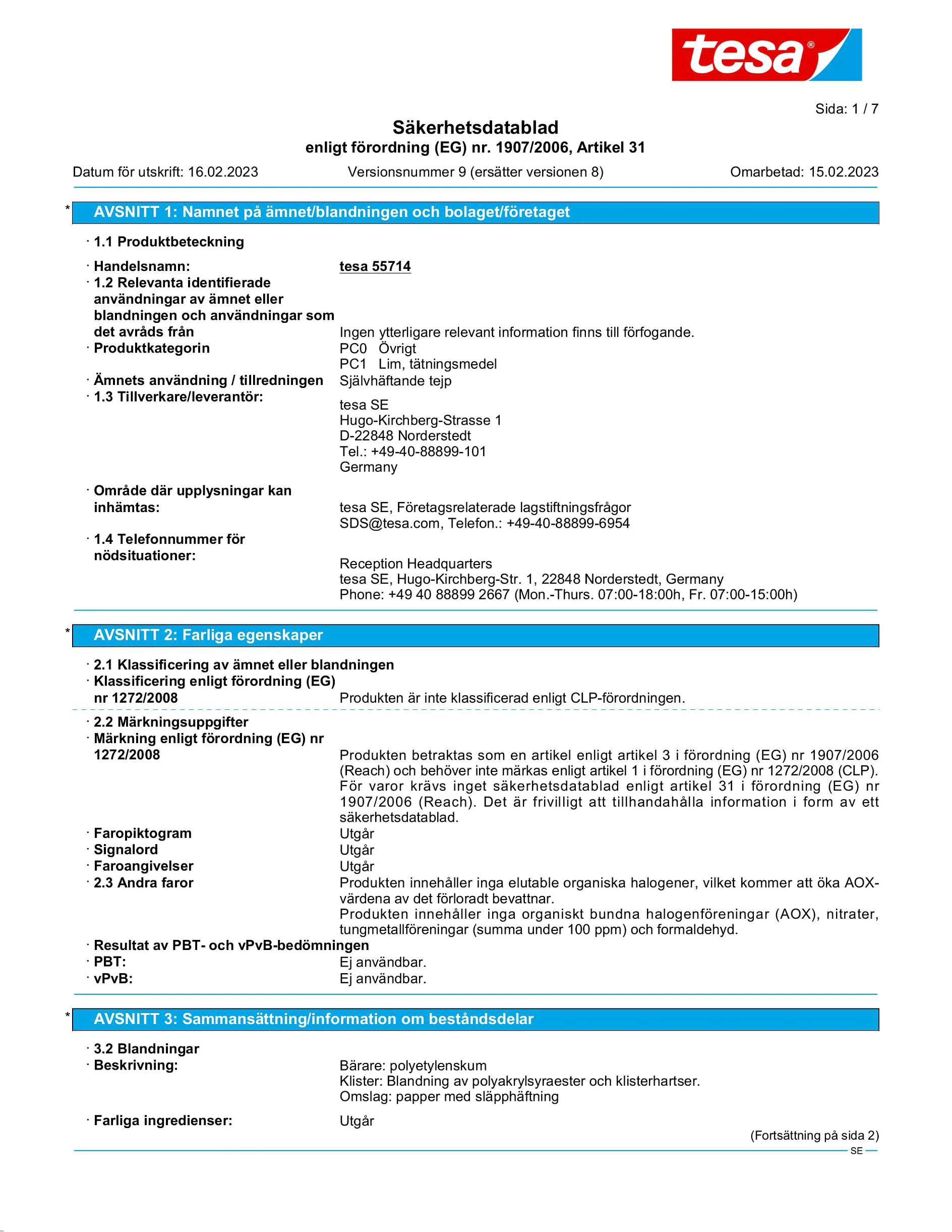 Safety data sheet_tesa® Powerbond 55714_sv-SE_v9