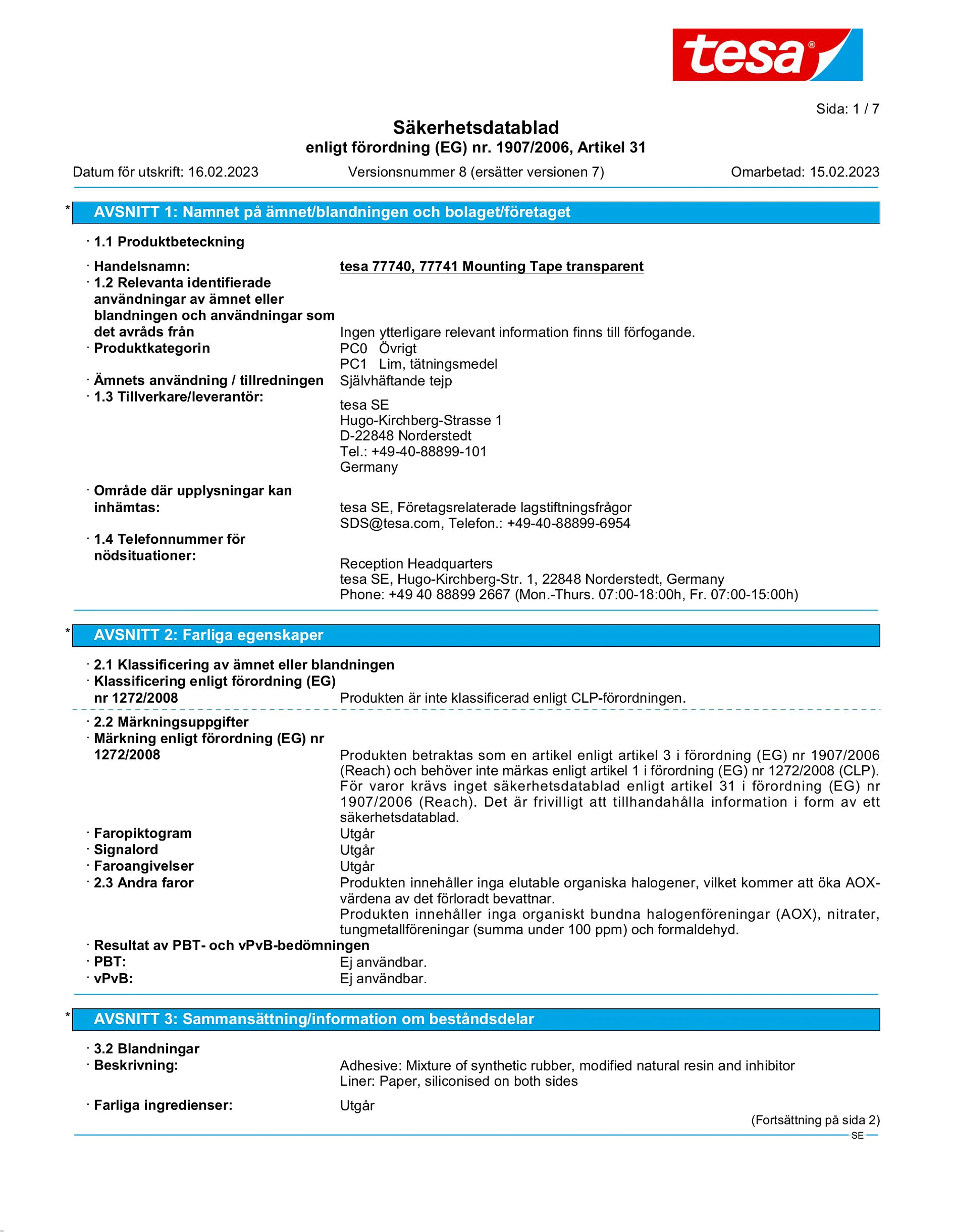 Safety data sheet_tesa® 77740_sv-SE_v8