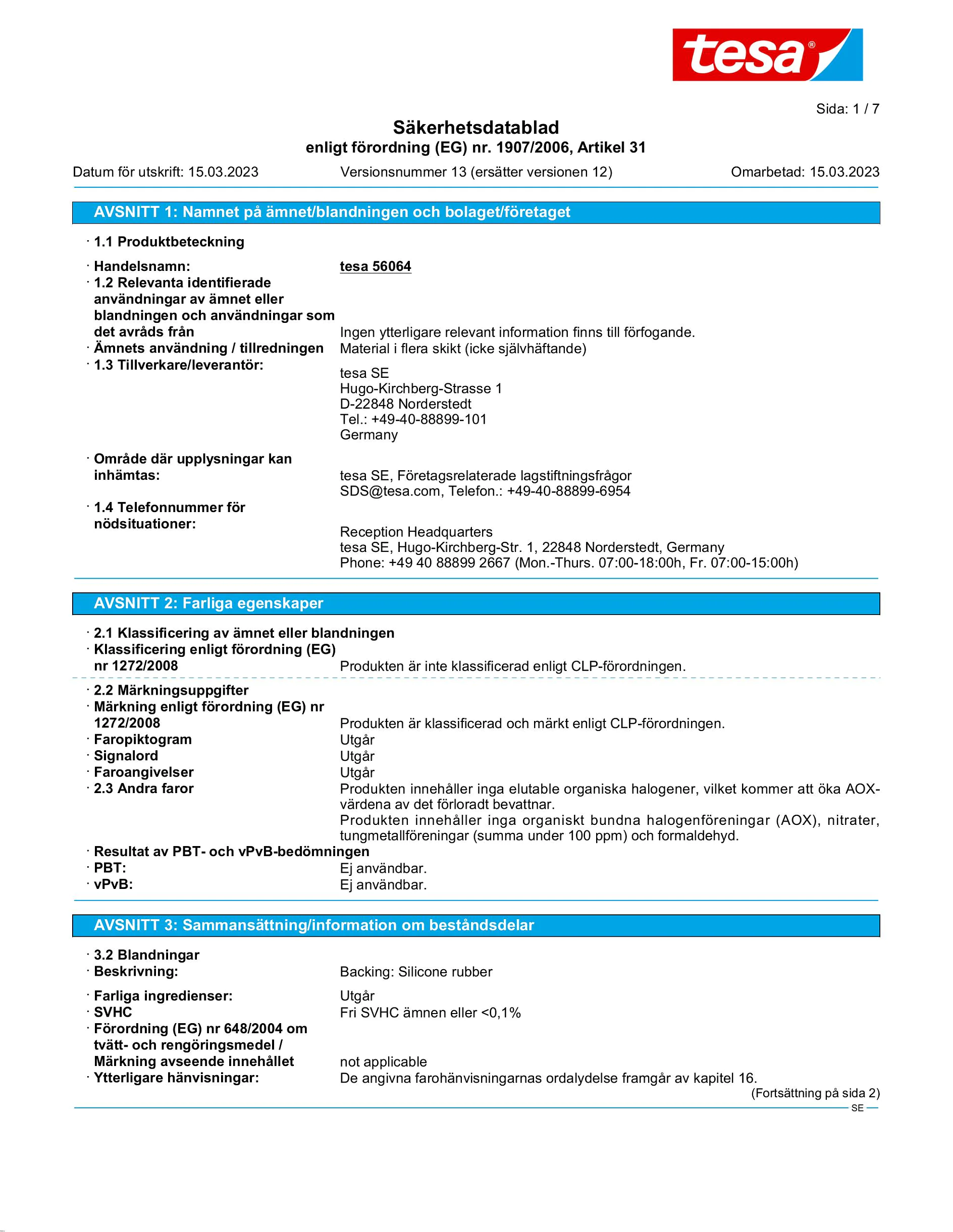 Safety data sheet_tesa® extra Power 56064_sv-SE_v13