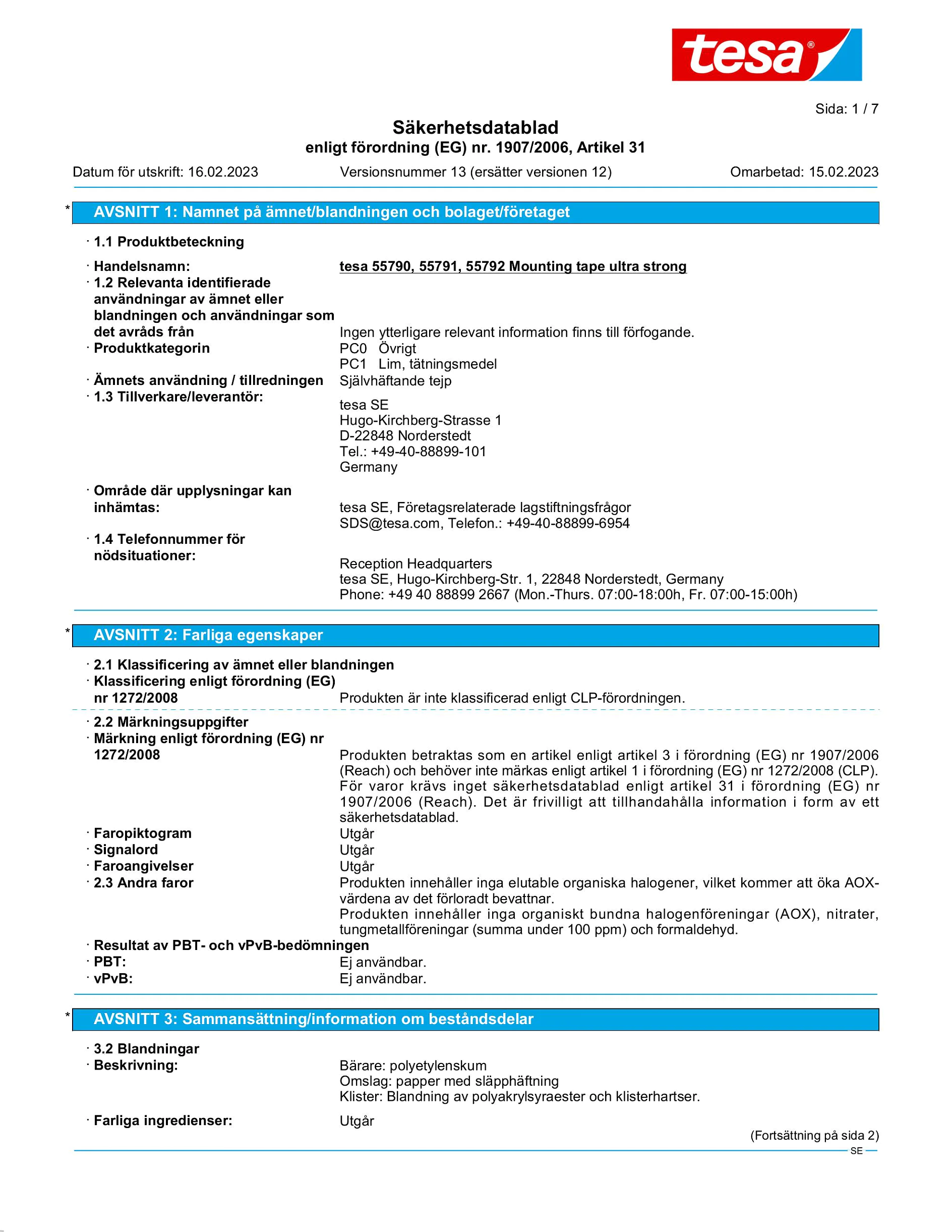 Safety data sheet_tesa® Powerbond 55791_sv-SE_v13