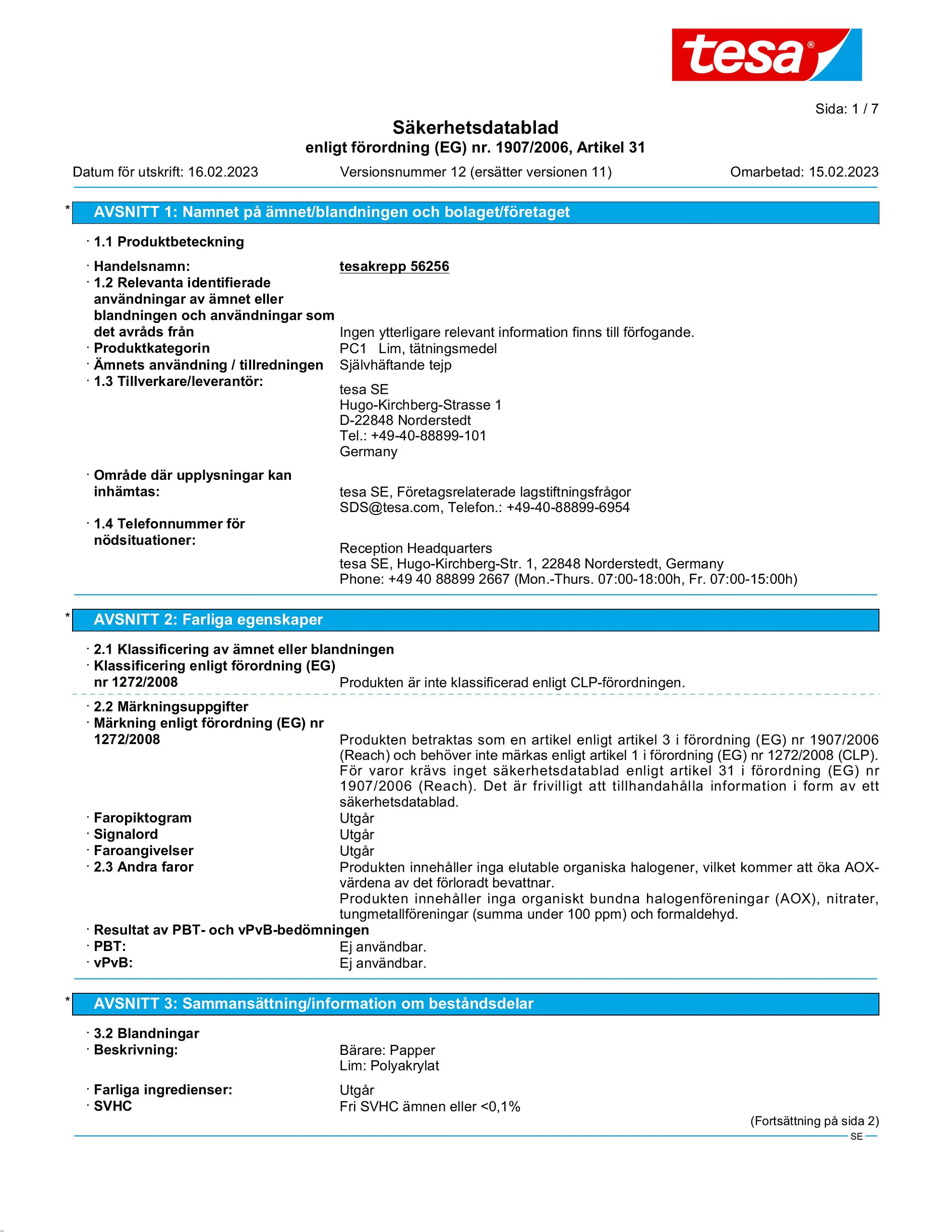 Safety data sheet_tesa® 56260_sv-SE_v12