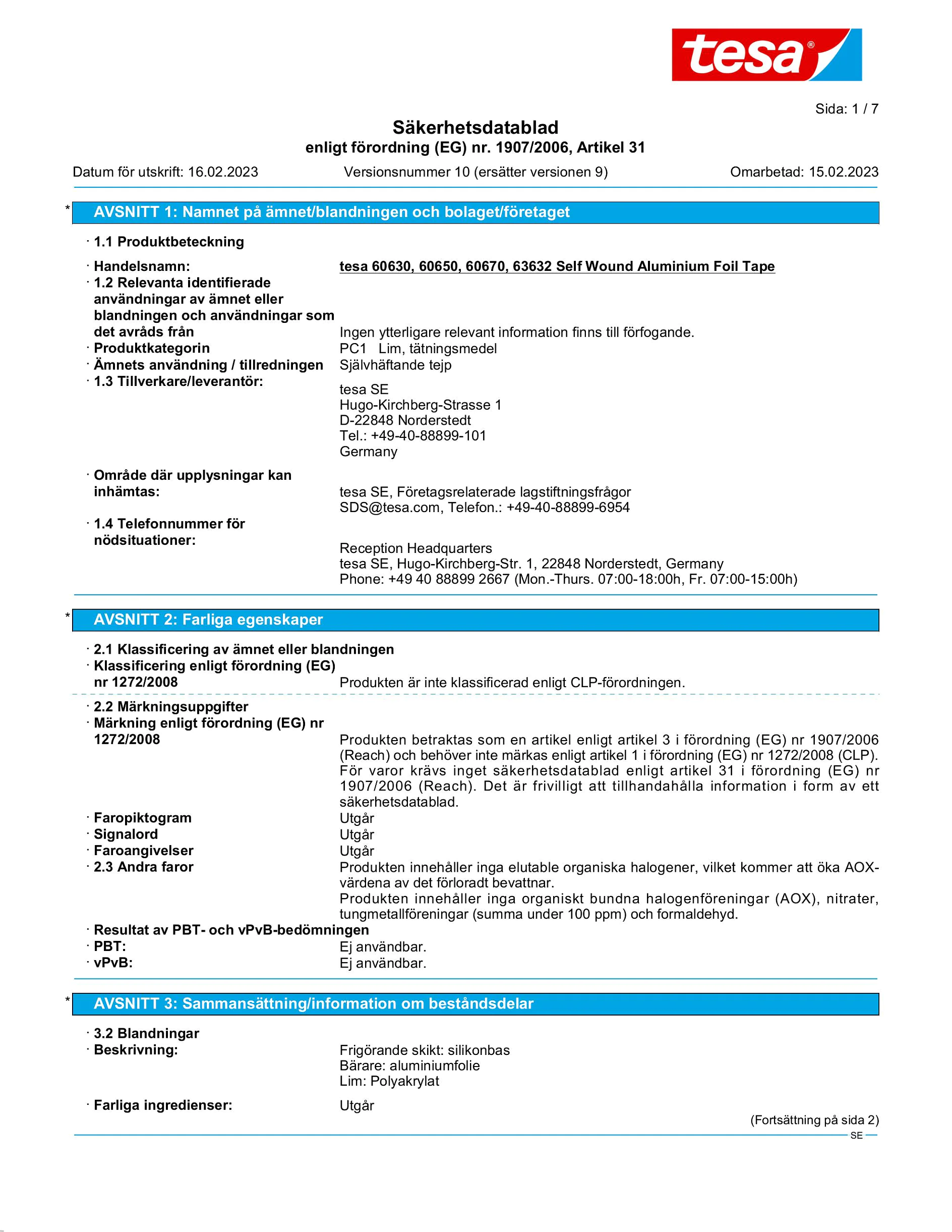 Safety data sheet_tesa® Professional 63632_sv-SE_v10