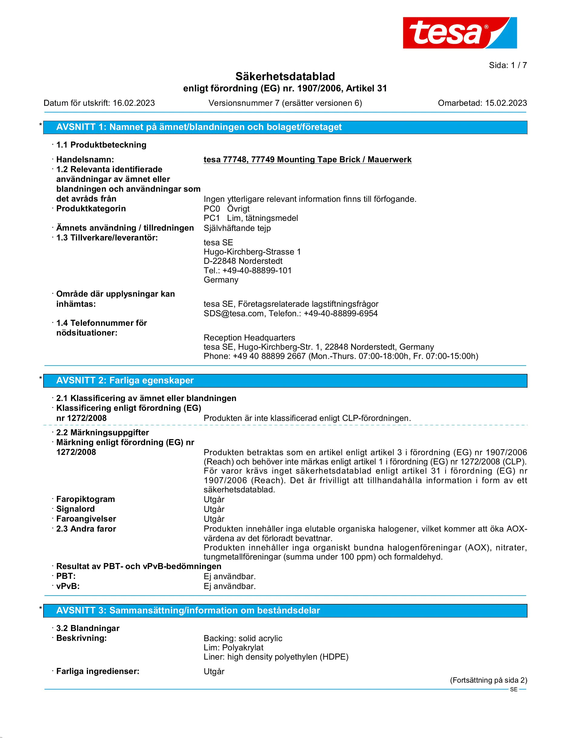 Safety data sheet_tesa® 77748_sv-SE_v7