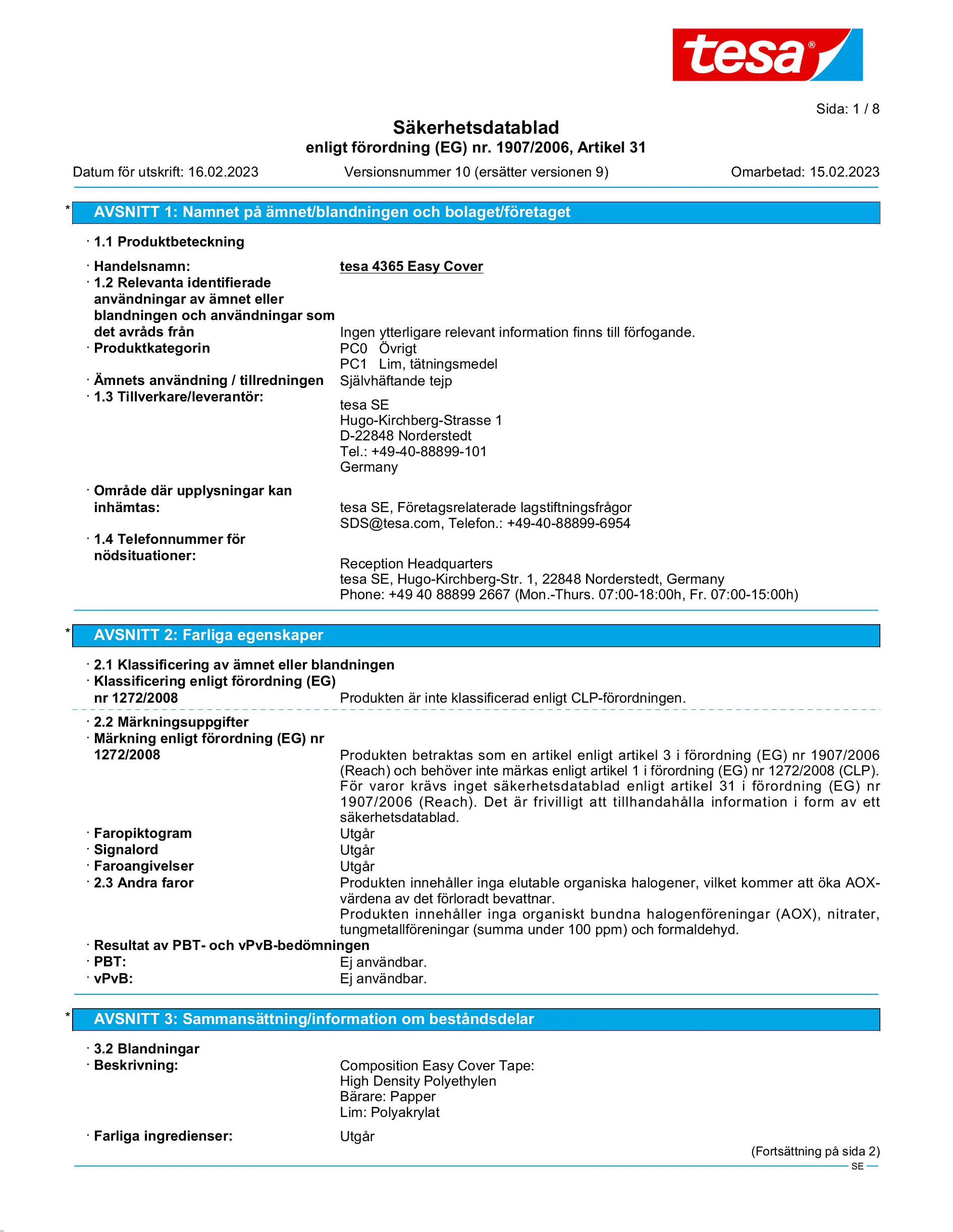 Safety data sheet_tesa® Professional 04365_sv-SE_v10