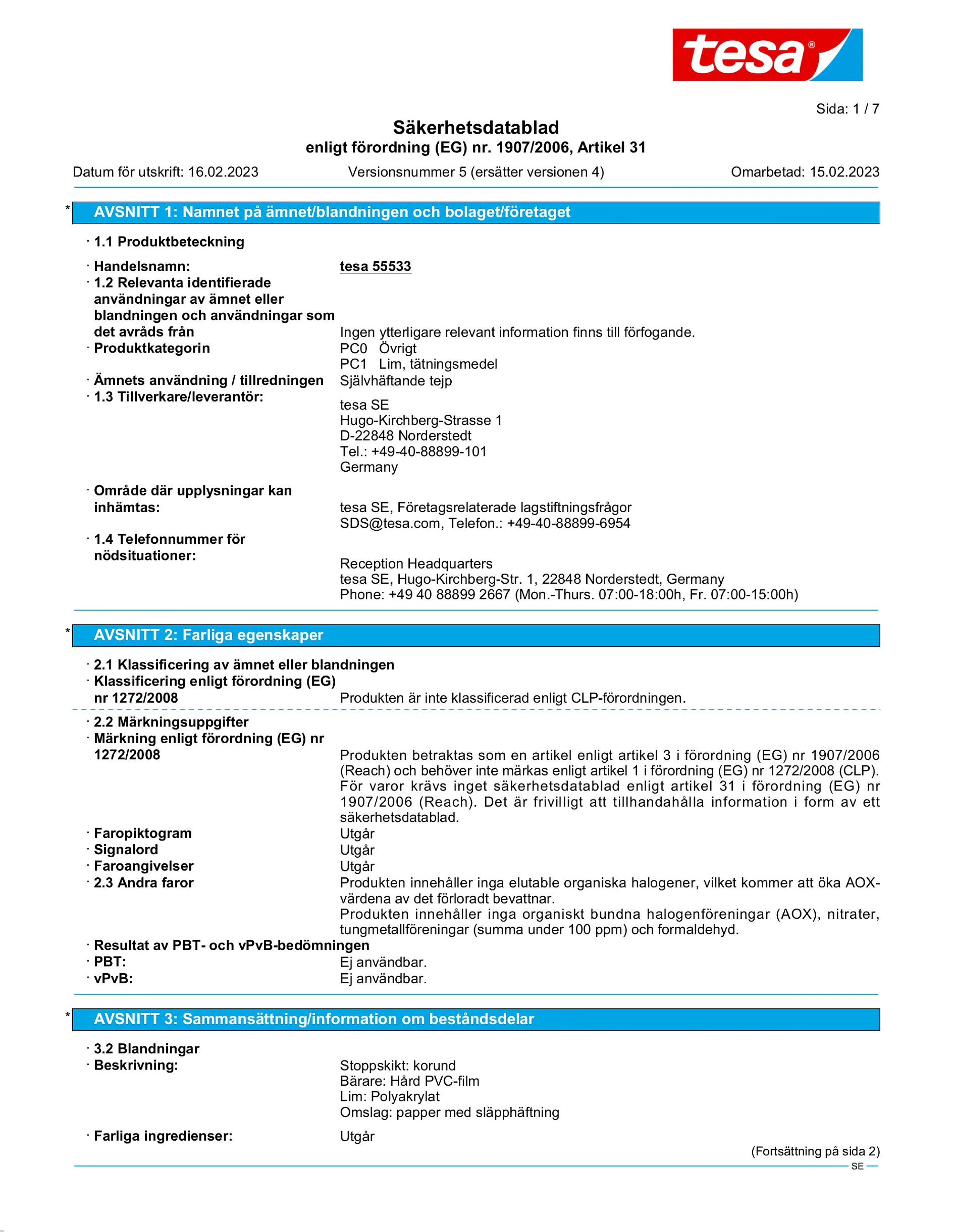 Safety data sheet_tesa® 55533_sv-SE_v5