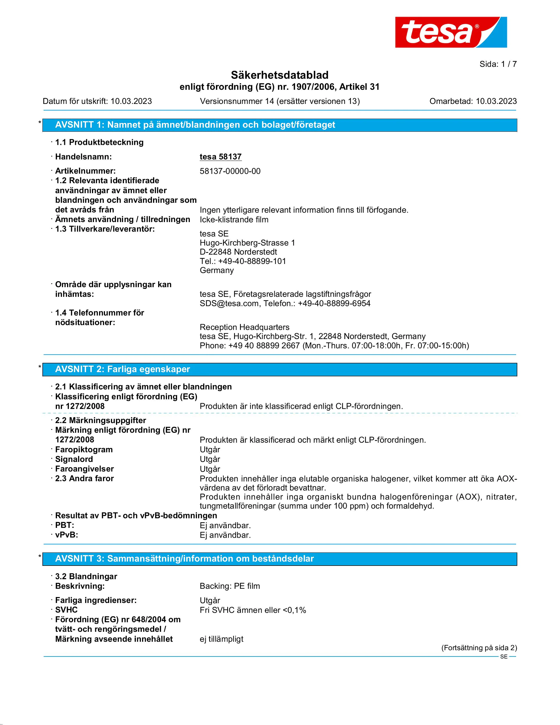 Safety data sheet_tesa® 58137_sv-SE_v14