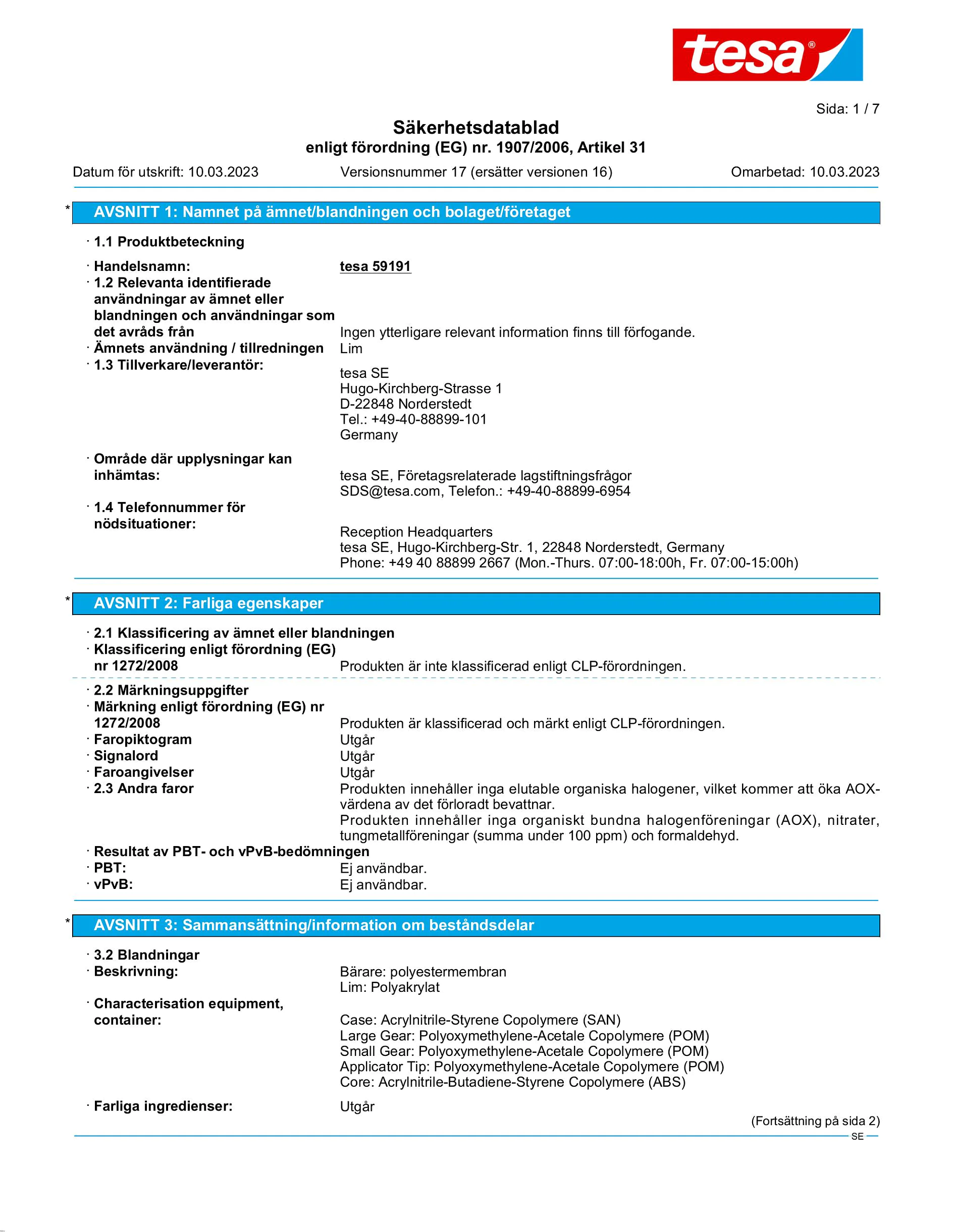 Safety data sheet_tesa® 59191_sv-SE_v17