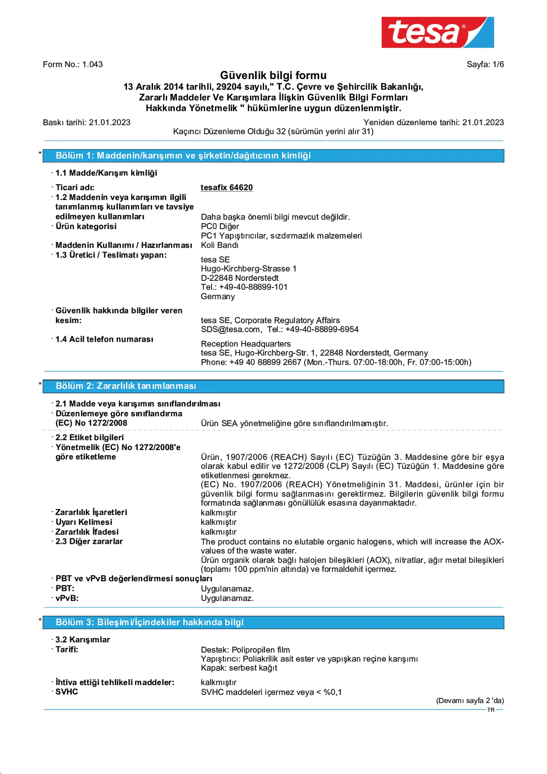 Safety data sheet_tesa® 64620_tr-TR_v32