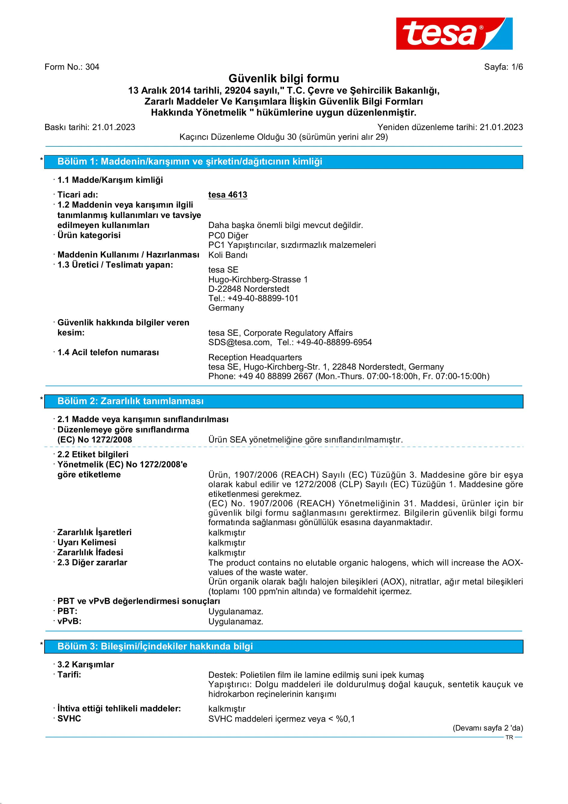 Safety data sheet_tesa® Professional 04613_tr-TR_v30