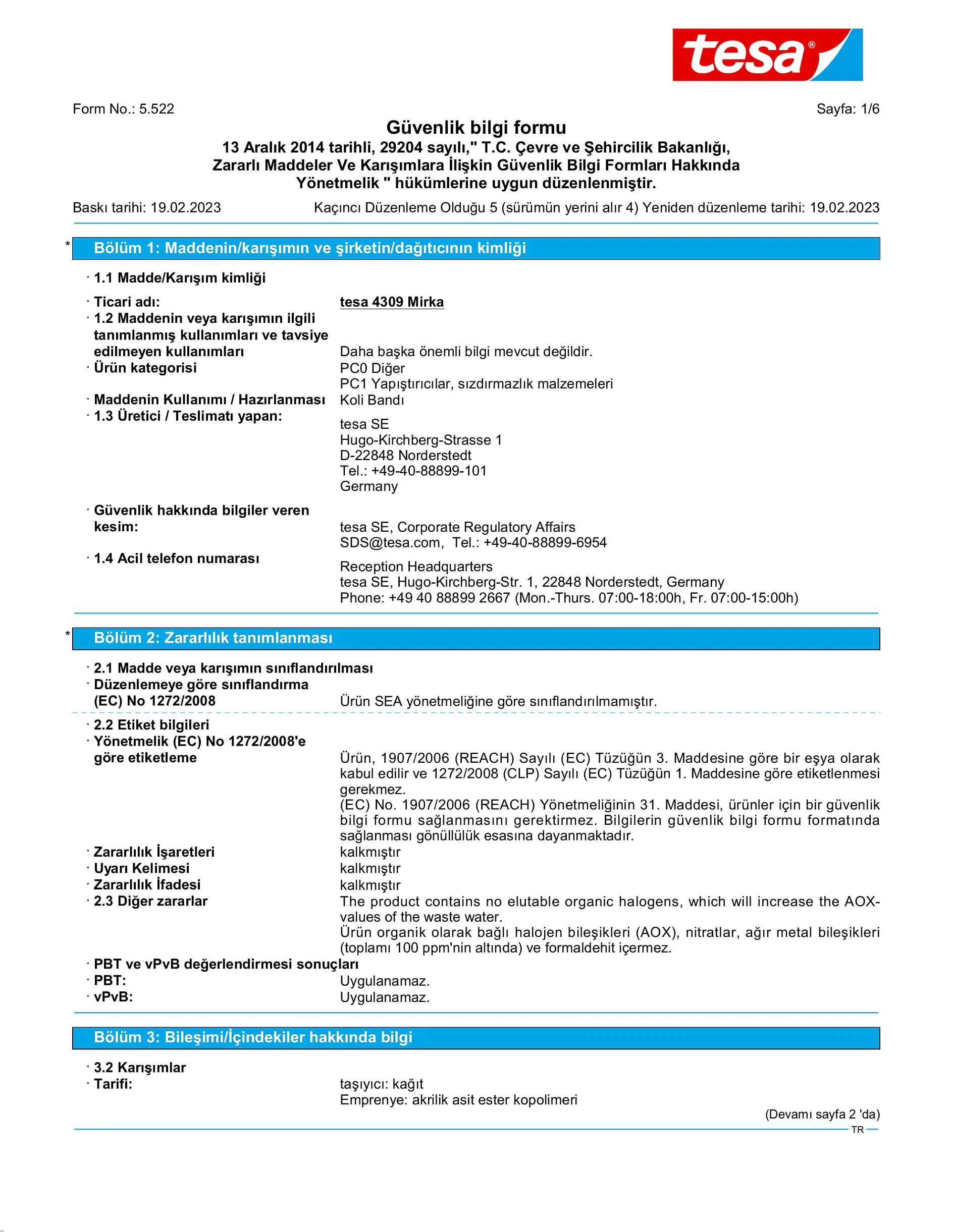 Safety data sheet_tesa® 04309_tr-TR_v5