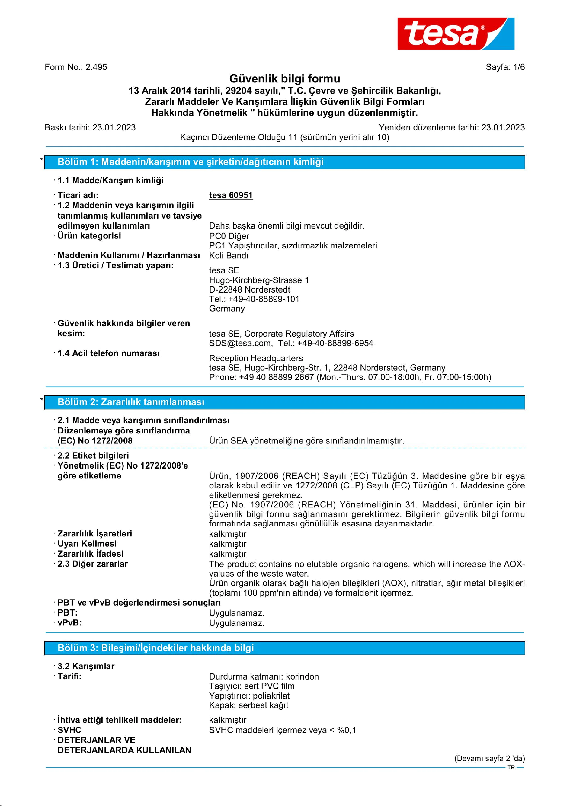 Safety data sheet_tesa® Professional 60951_tr-TR_v11