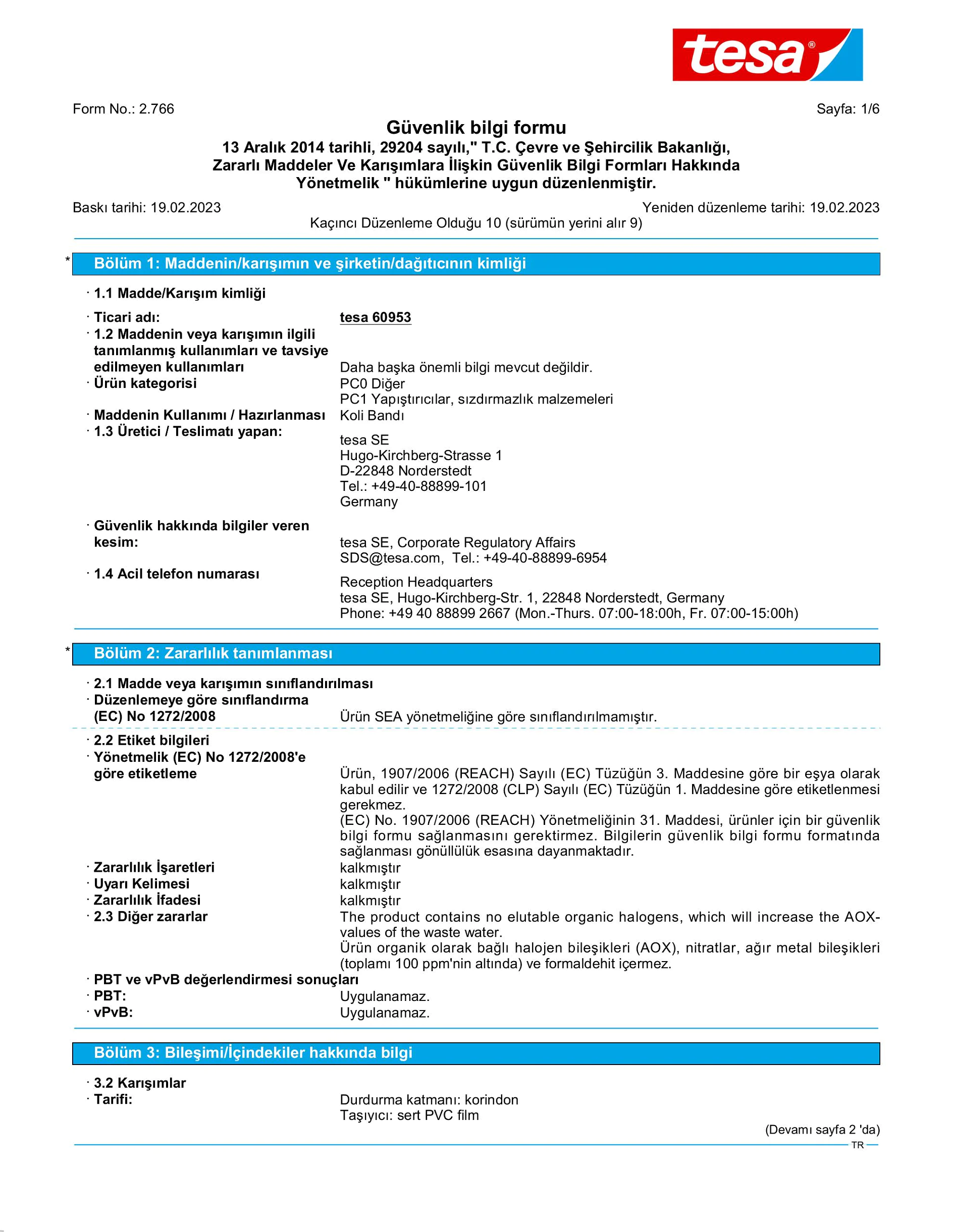 Safety data sheet_tesa® Professional 60953_tr-TR_v10