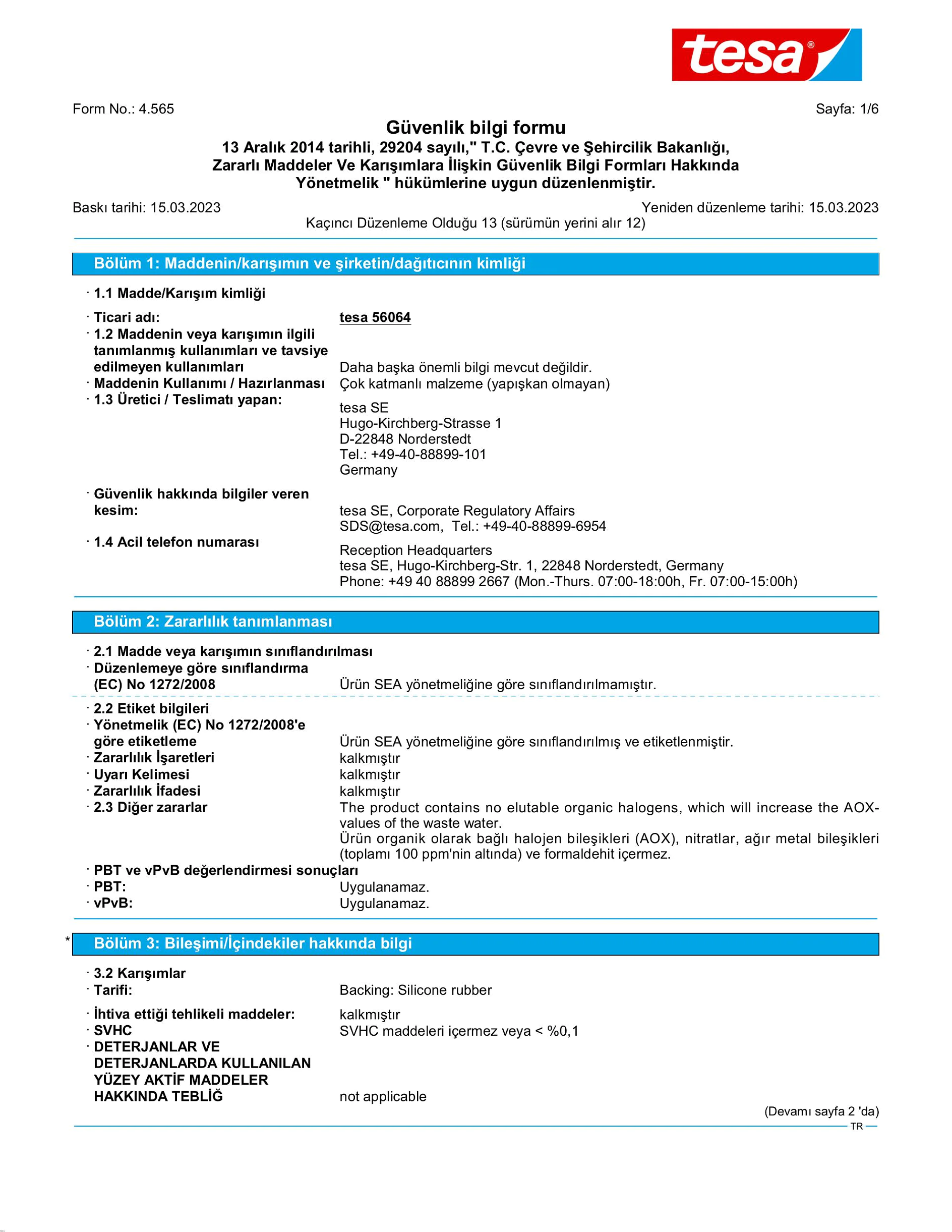 Safety data sheet_tesa® extra Power 56064_tr-TR_v13