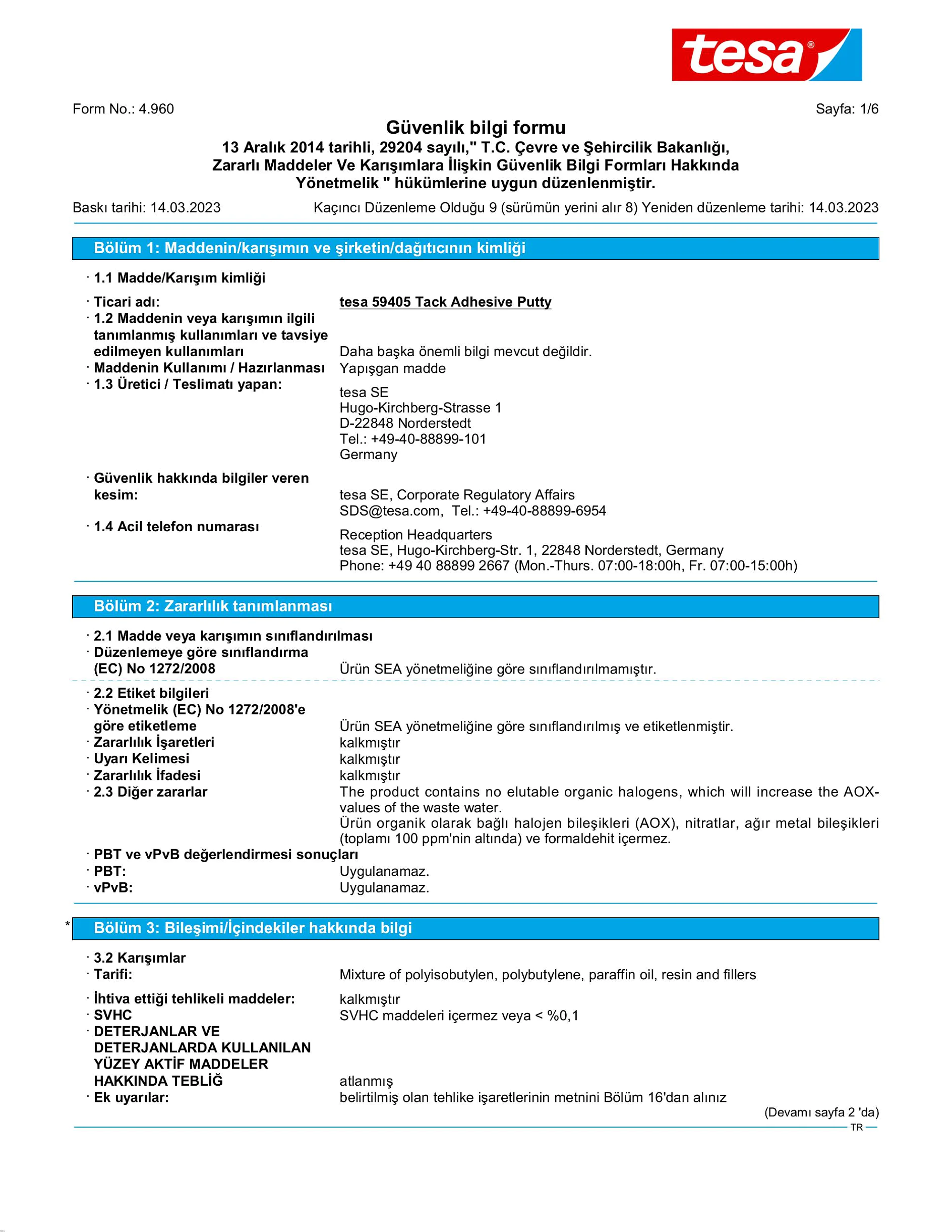 Safety data sheet_tesa® Tack 59405_tr-TR_v9