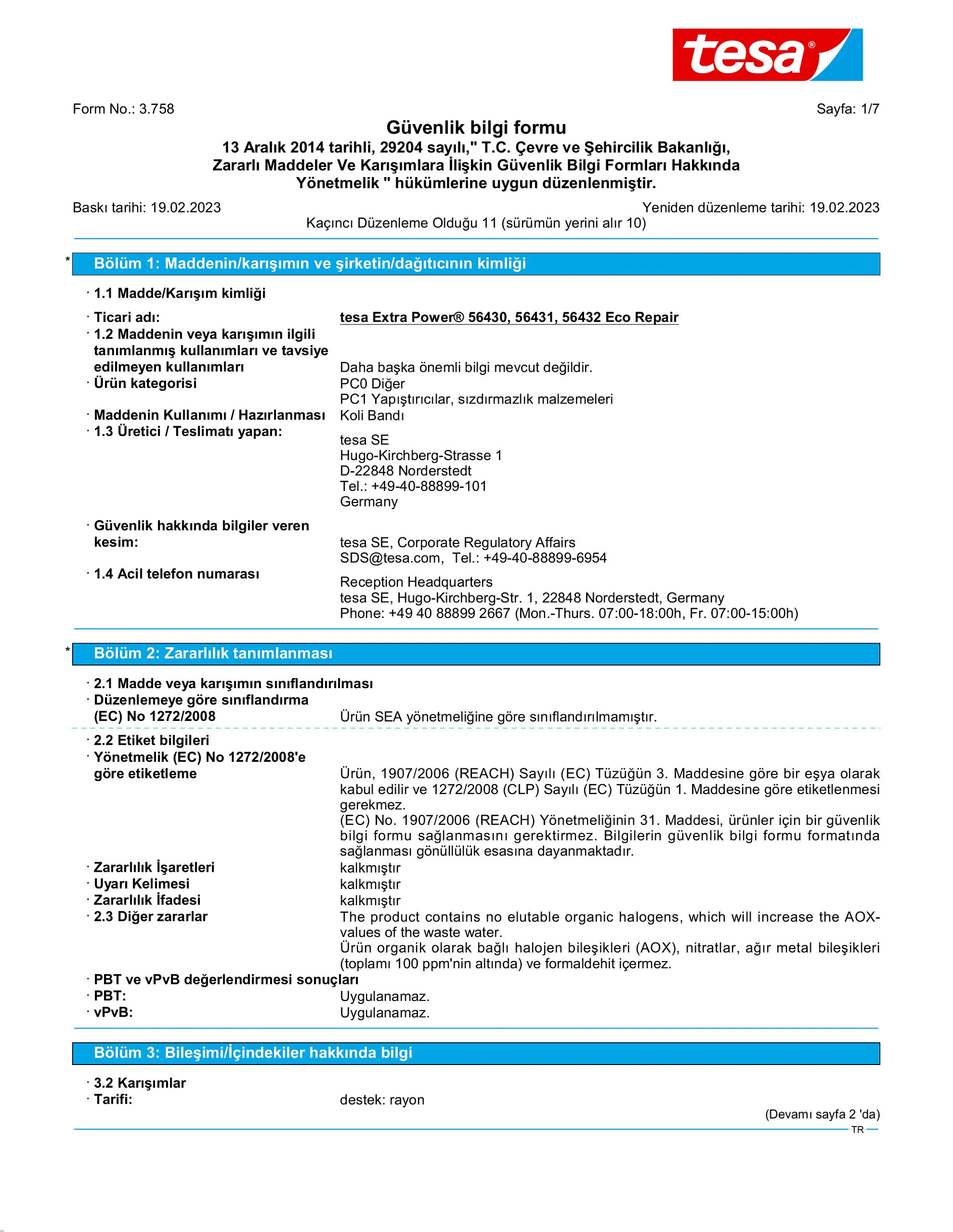 Safety data sheet_tesa® extra Power 56430_tr-TR_v11