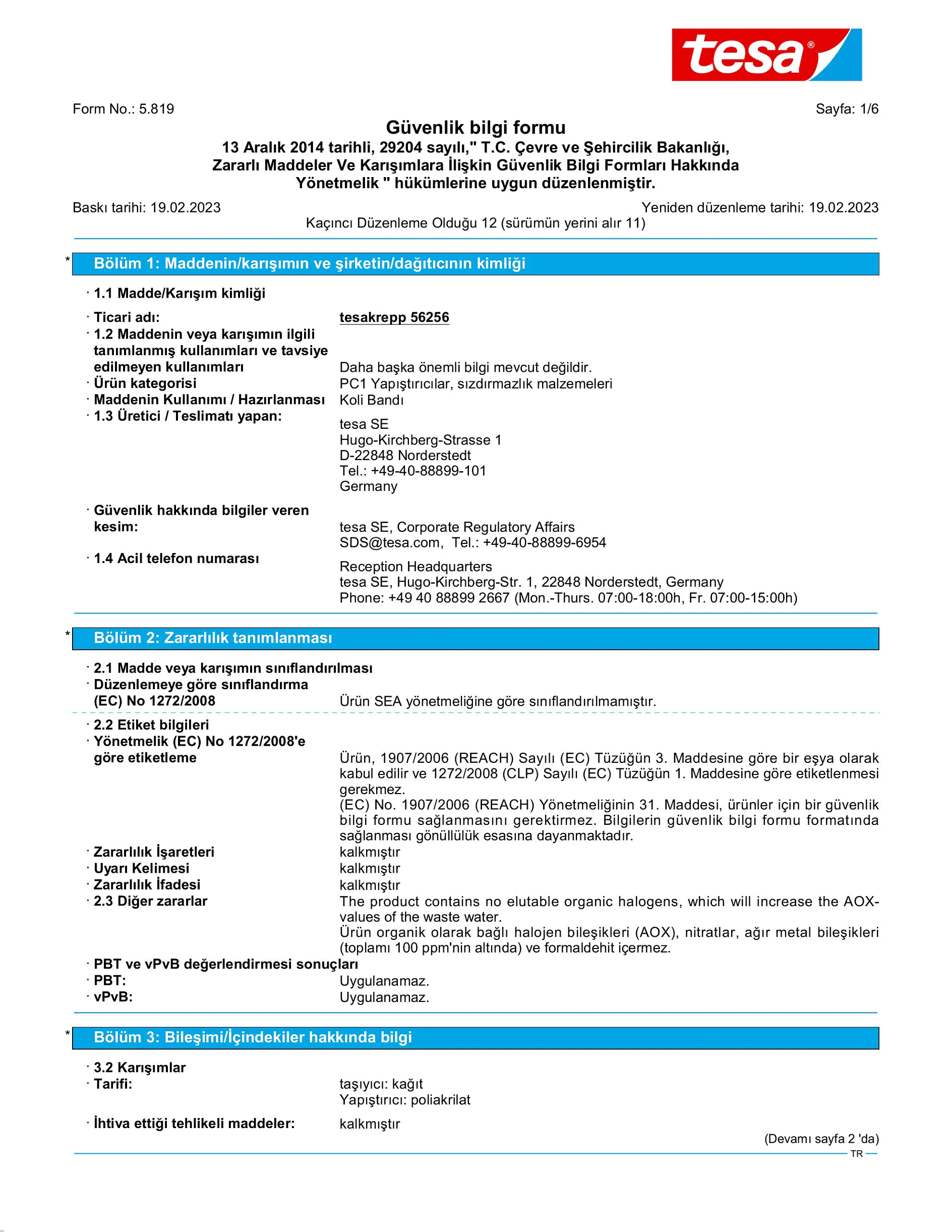 Safety data sheet_tesa® 56260_tr-TR_v12