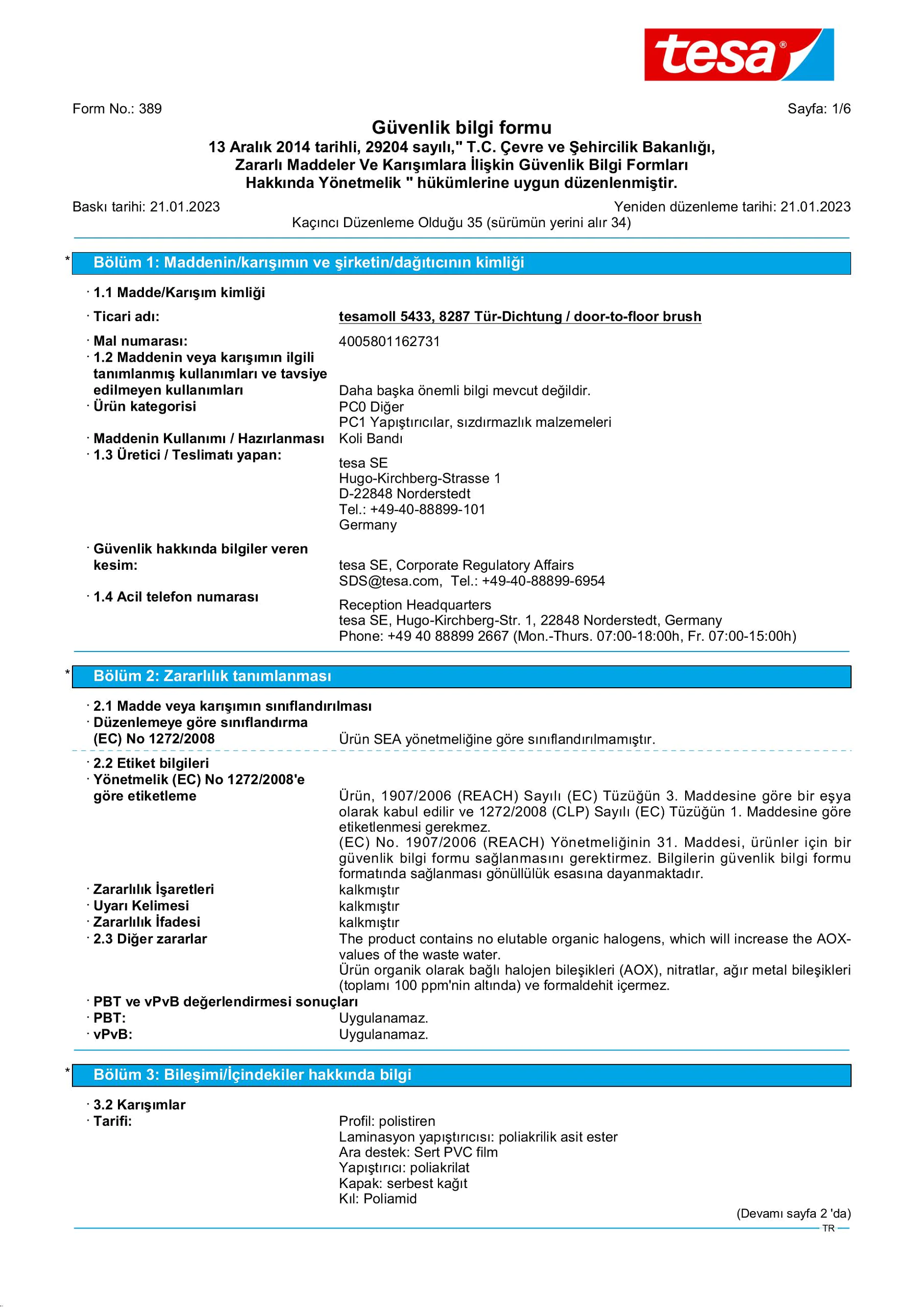 Safety data sheet_tesamoll® 05433_tr-TR_v35